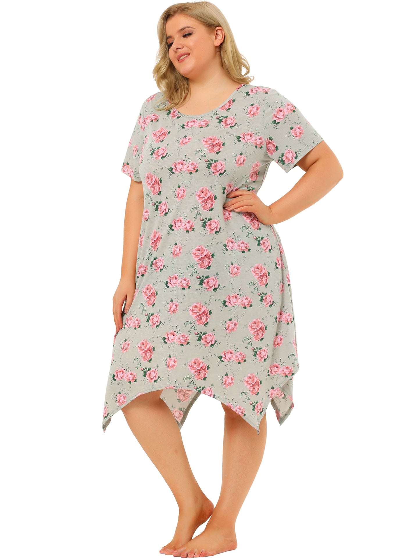 Women Plus Size Nightgowns Rose Floral Nightshirt Sleepwear Sleepdress
