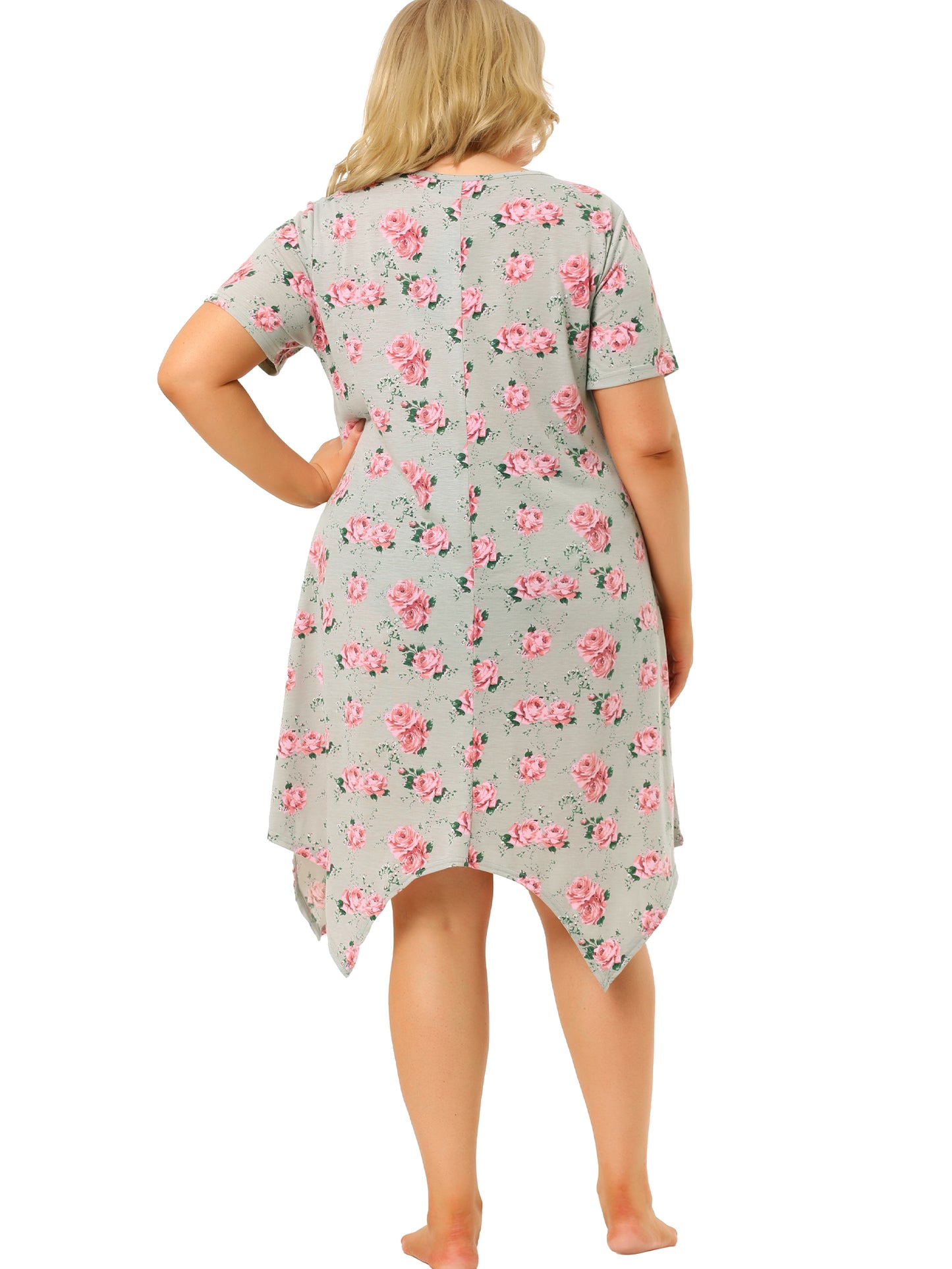 Women Plus Size Nightgowns Rose Floral Nightshirt Sleepwear Sleepdress