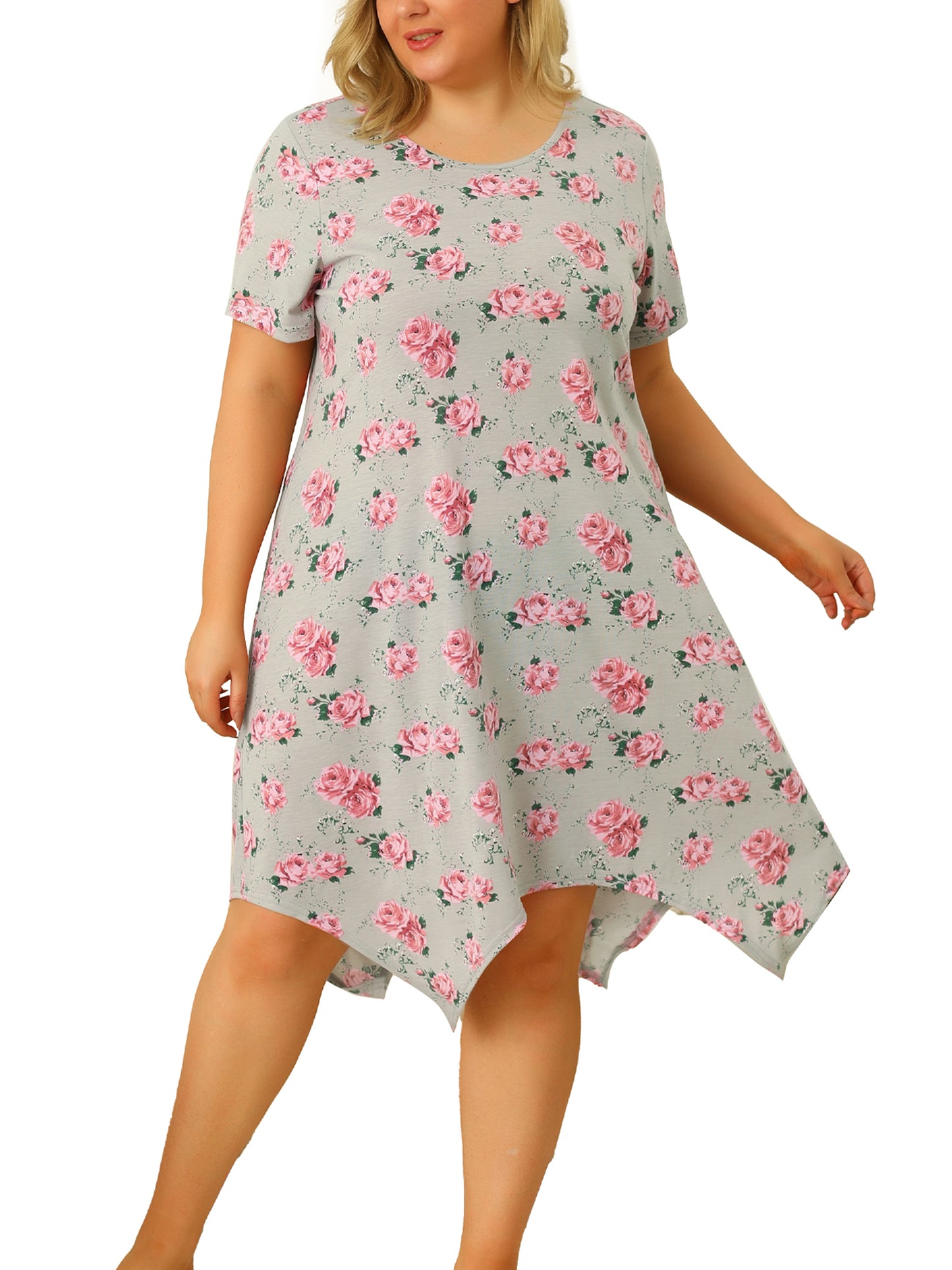 Women Plus Size Nightgowns Rose Floral Nightshirt Sleepwear Sleepdress