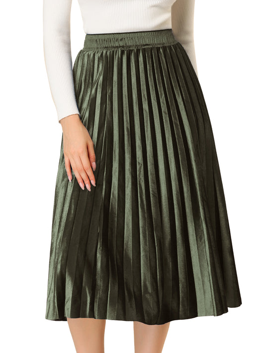 Women's Metallic Accordion Swing Midi Pleated Skirt