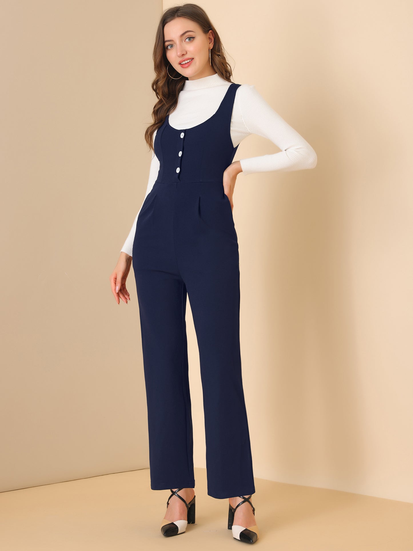 Women's High Waist Casual Wide Leg Pants Overalls Jumpsuit