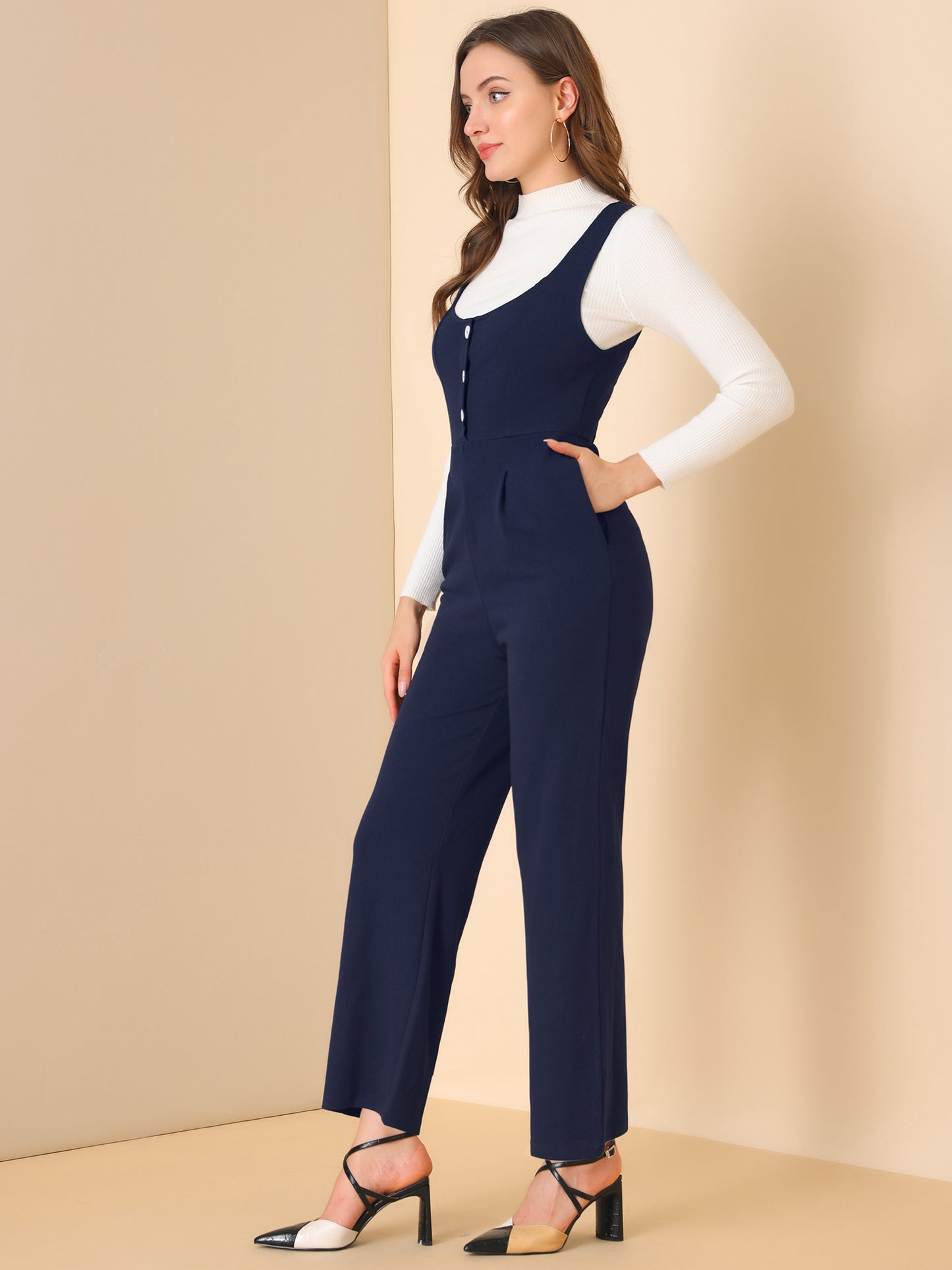 Women's High Waist Casual Wide Leg Pants Overalls Jumpsuit