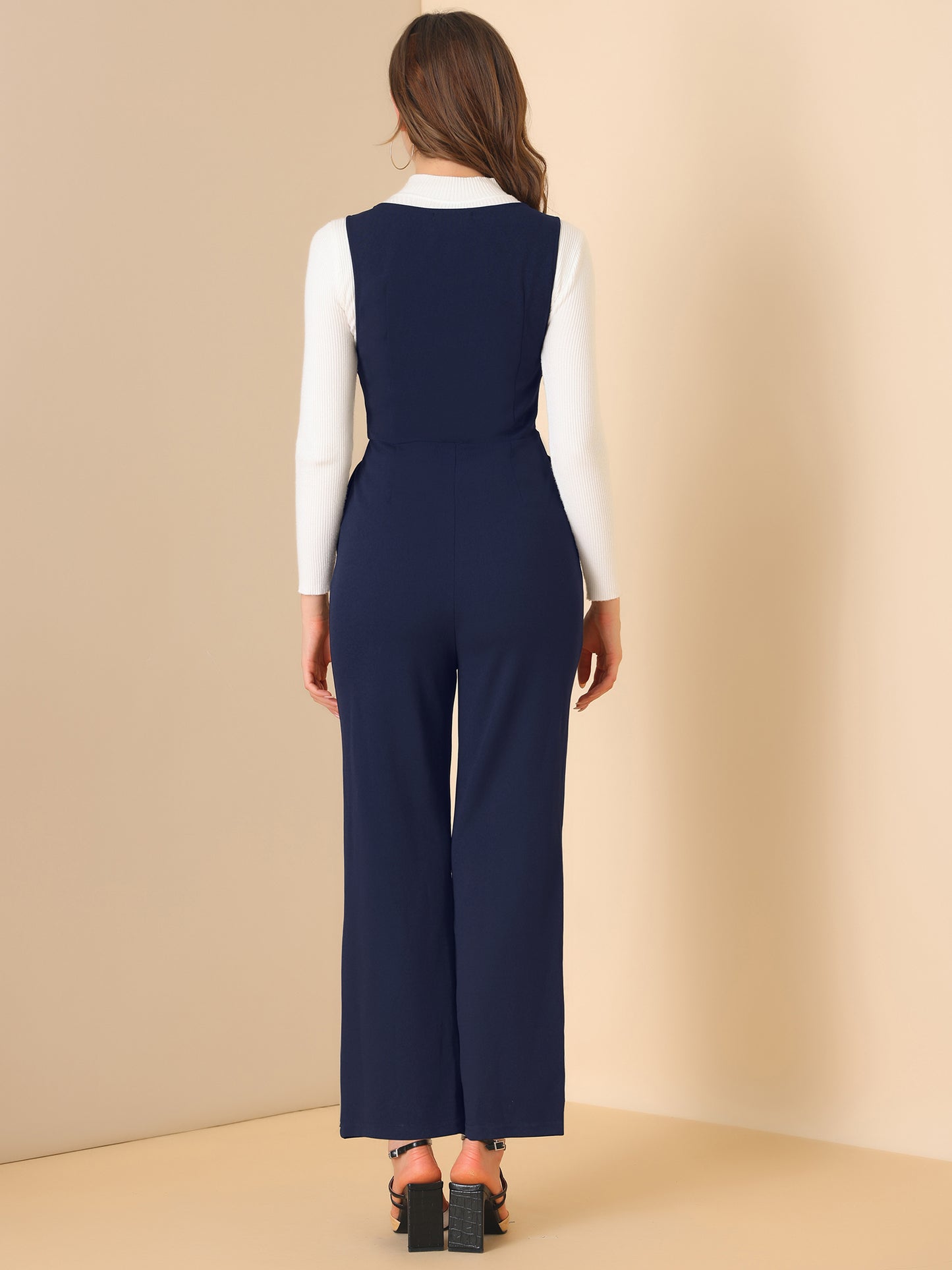 Women's High Waist Casual Wide Leg Pants Overalls Jumpsuit