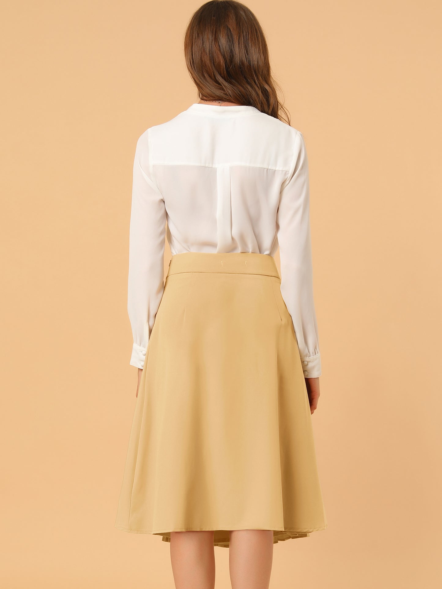 Women's Pleated Knee Length High Waist Skirt