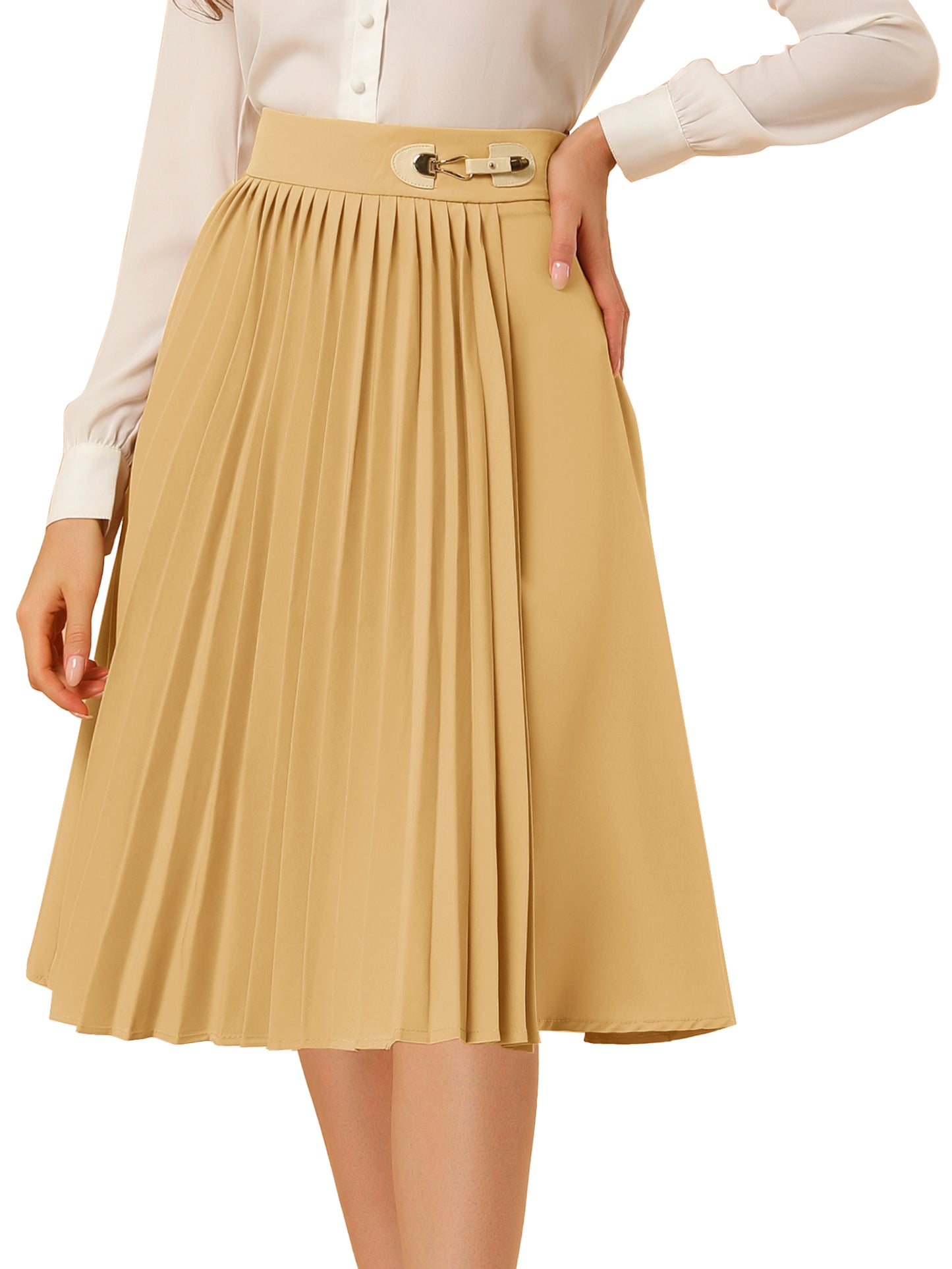 Women's Pleated Knee Length High Waist Skirt