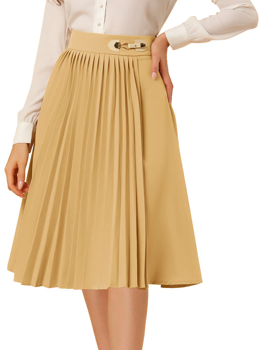 Women's Pleated Knee Length High Waist Skirt