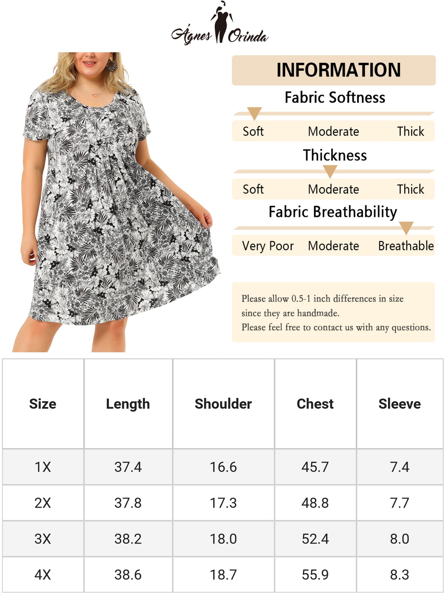 Women Plus Size Short Sleeves Pleated Summer Casual Loose Floral Dress