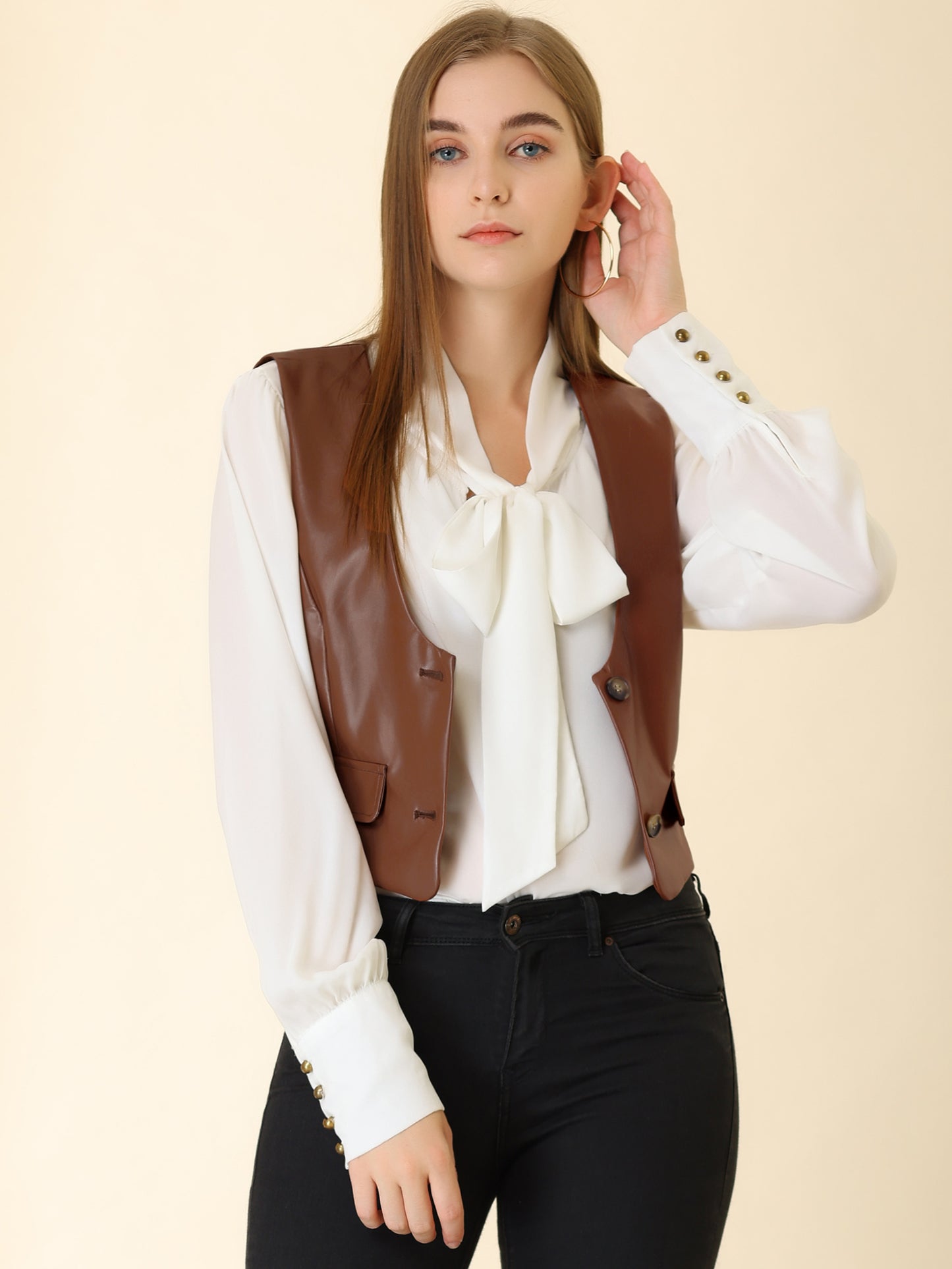 Women's Racerback Suit Vest Sleeveless Versatile PU Faux Leather Vest
