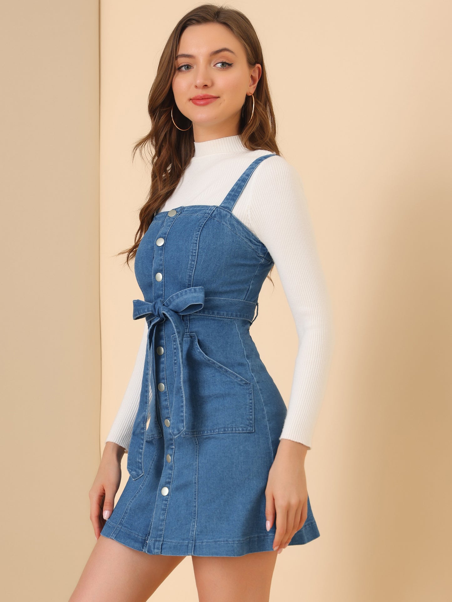 Women's Classic Adjustable Strap Pinafore Denim Overall Dress
