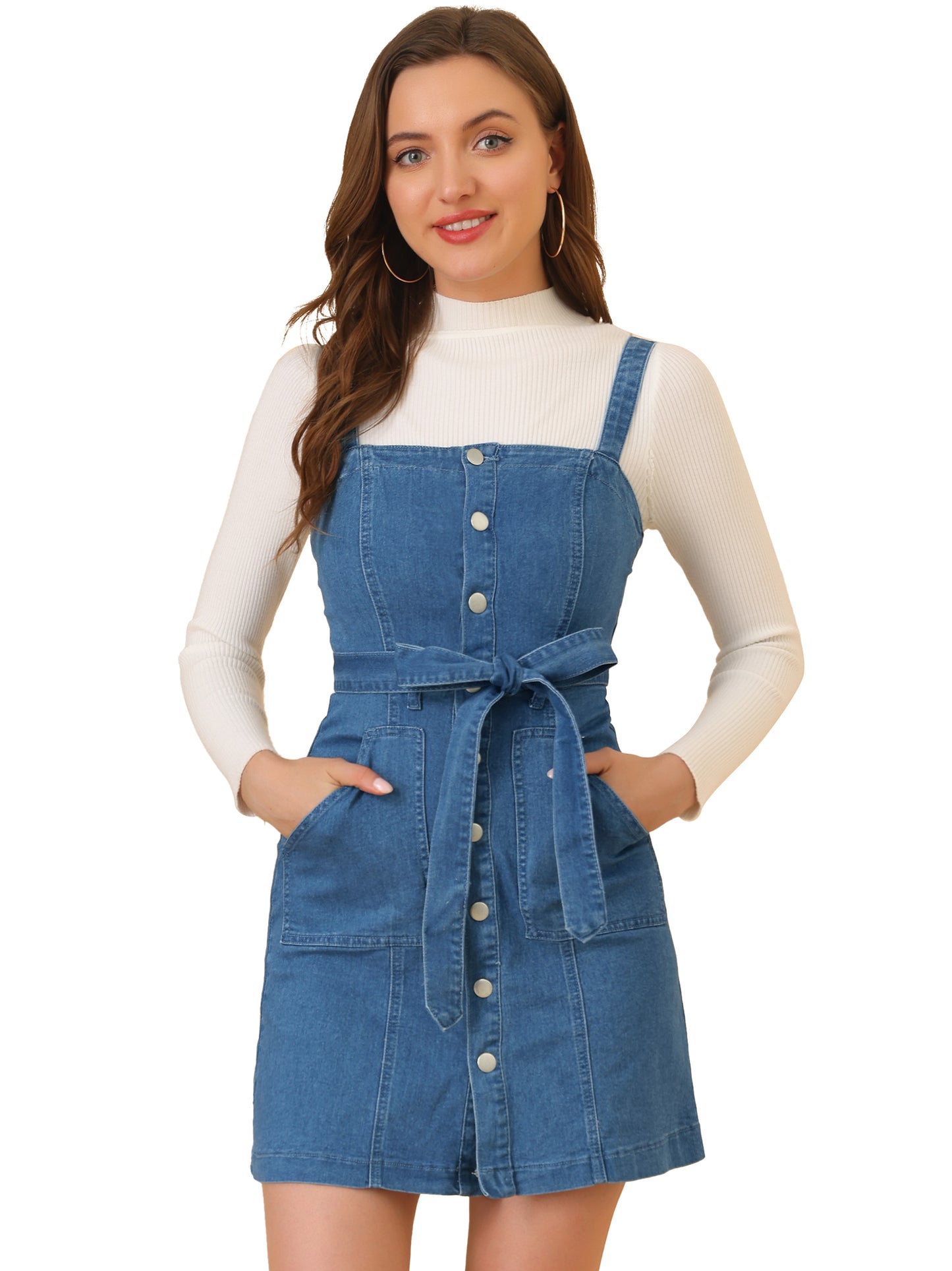 Women's Classic Adjustable Strap Pinafore Denim Overall Dress