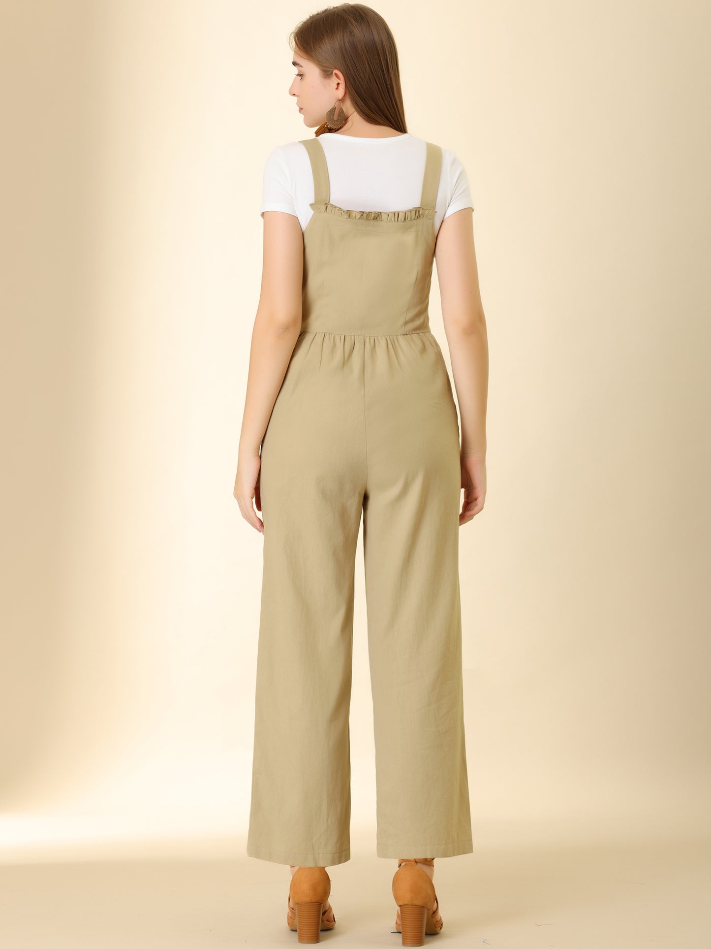 Women's Cotton Casual Vintage Pockets Wide Leg Overalls Jumpsuit