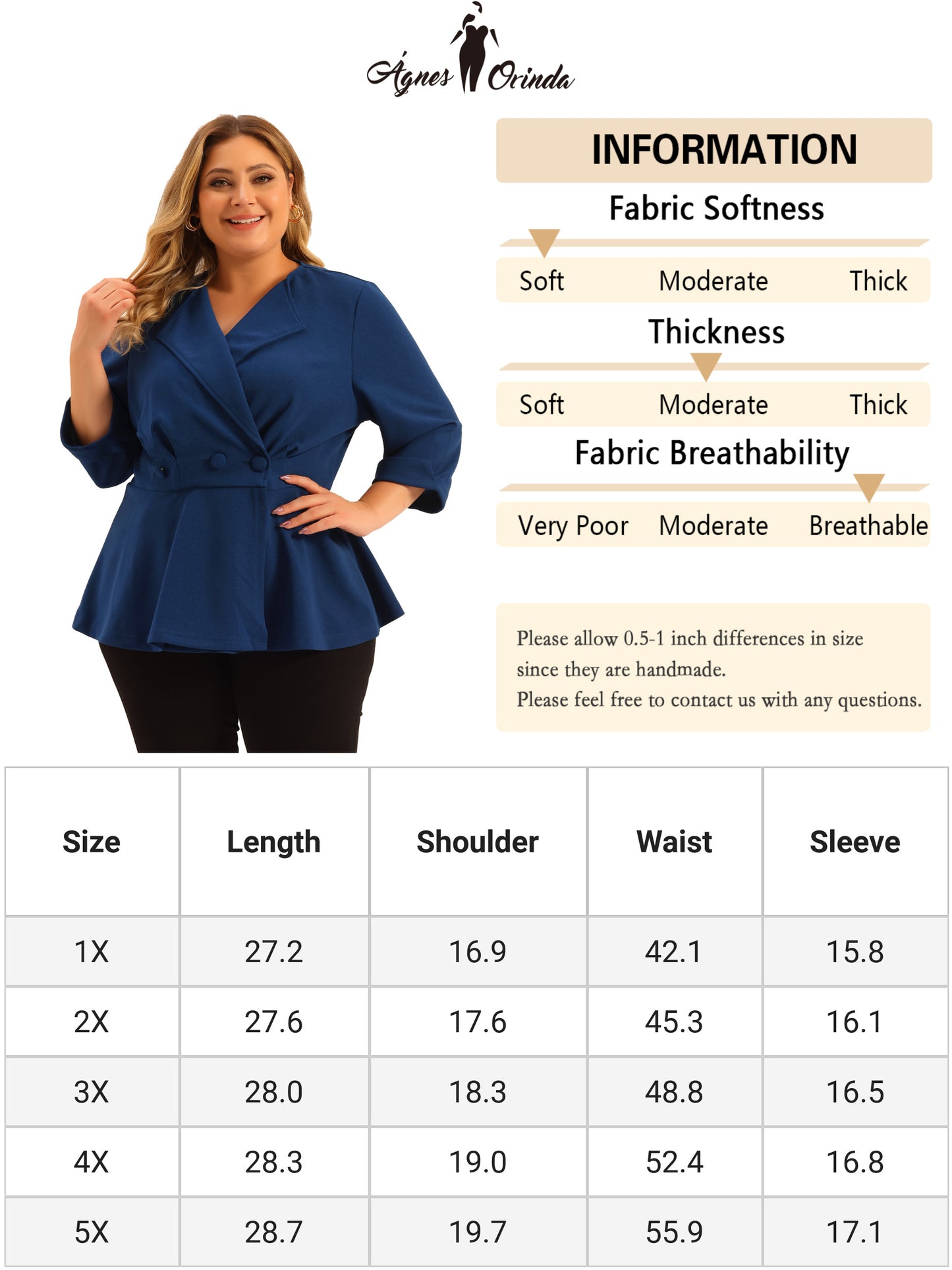 Women's Plus Size Casual Work Office Blazers Notched Lapel Button Peplum Blazer