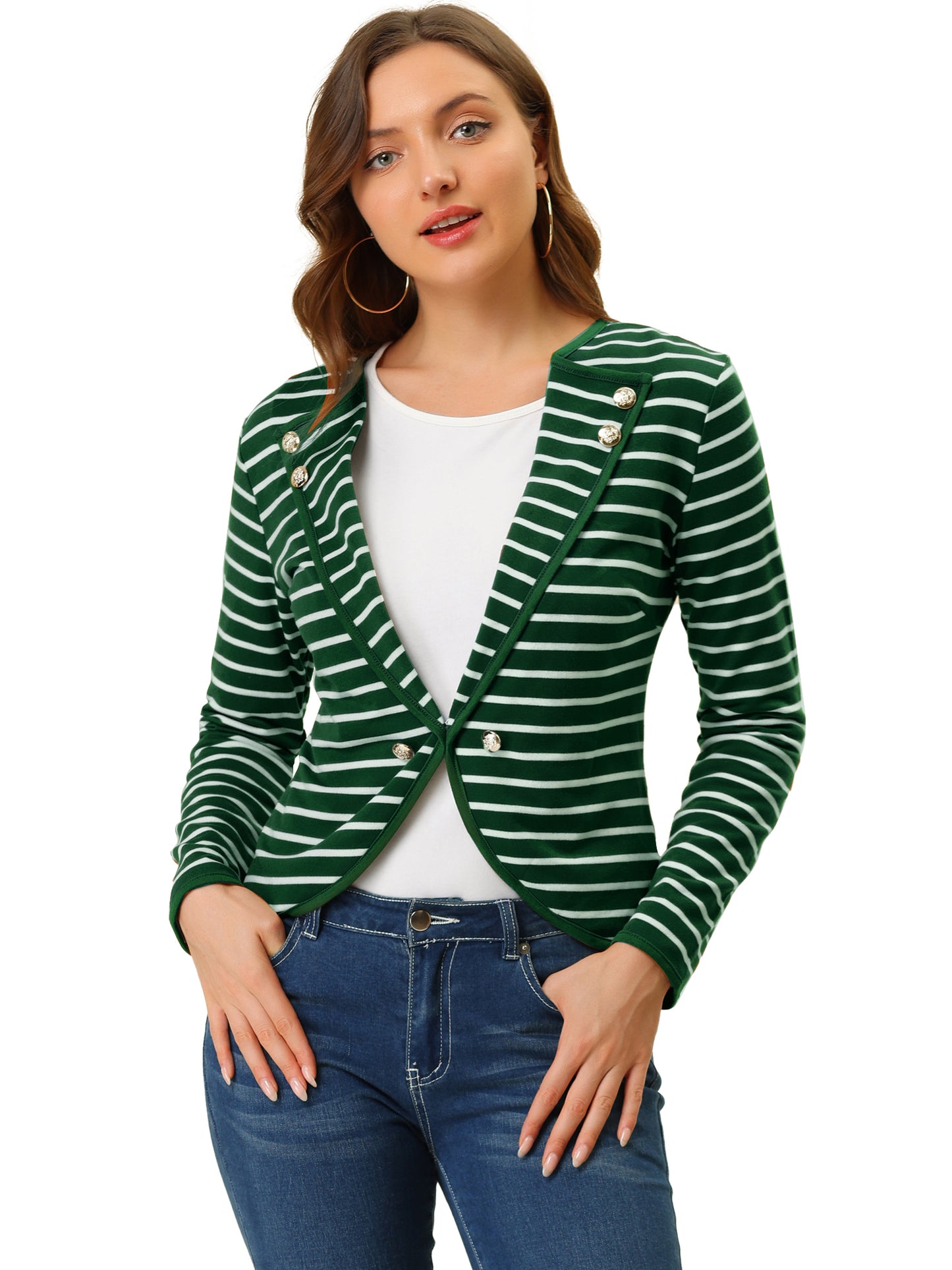 Women's Notched Lapel Casual Work Office Striped Blazer