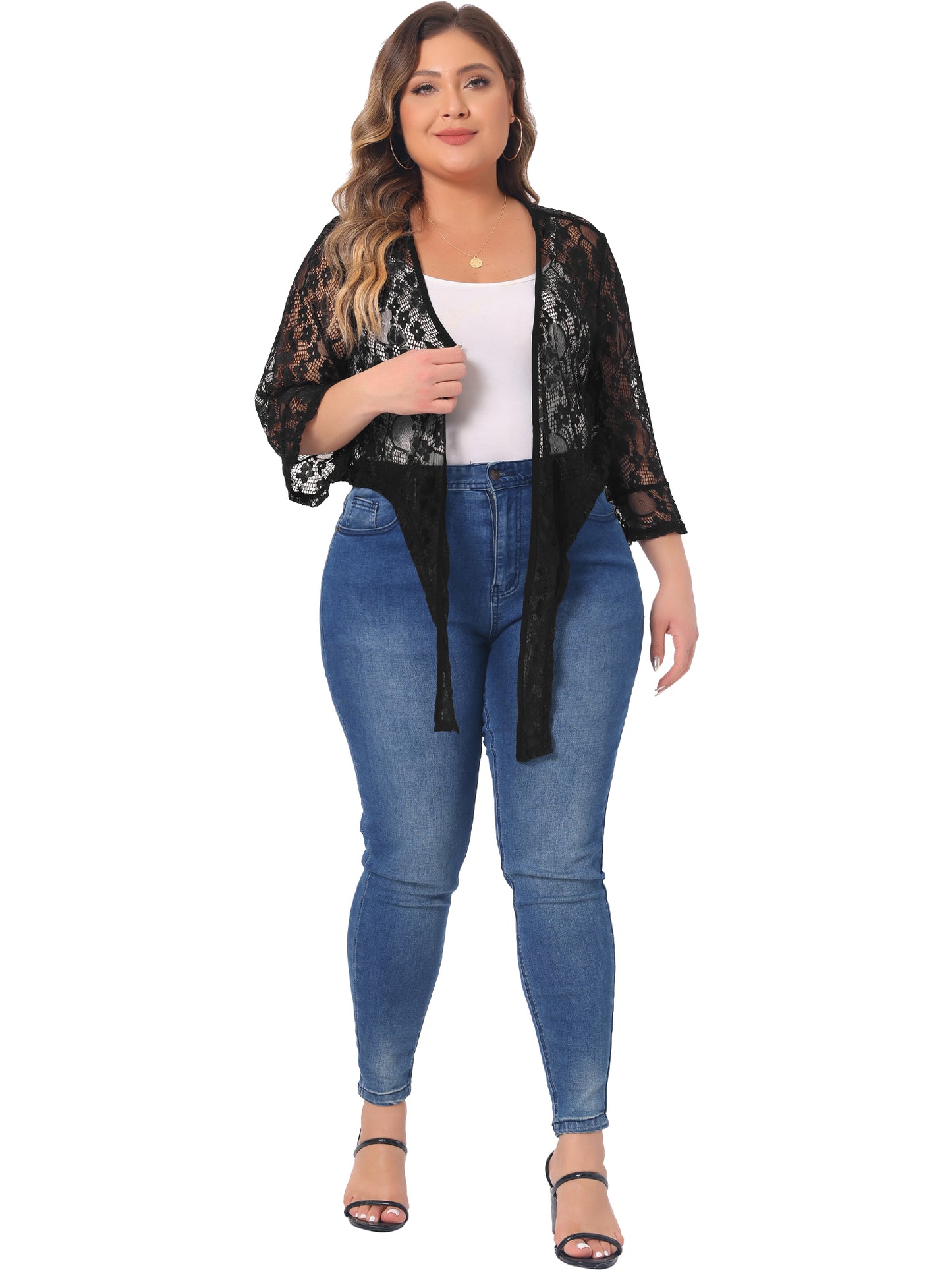 Women Plus Size Sheer Shrug Lace Cardigan Crop Bolero Jacket