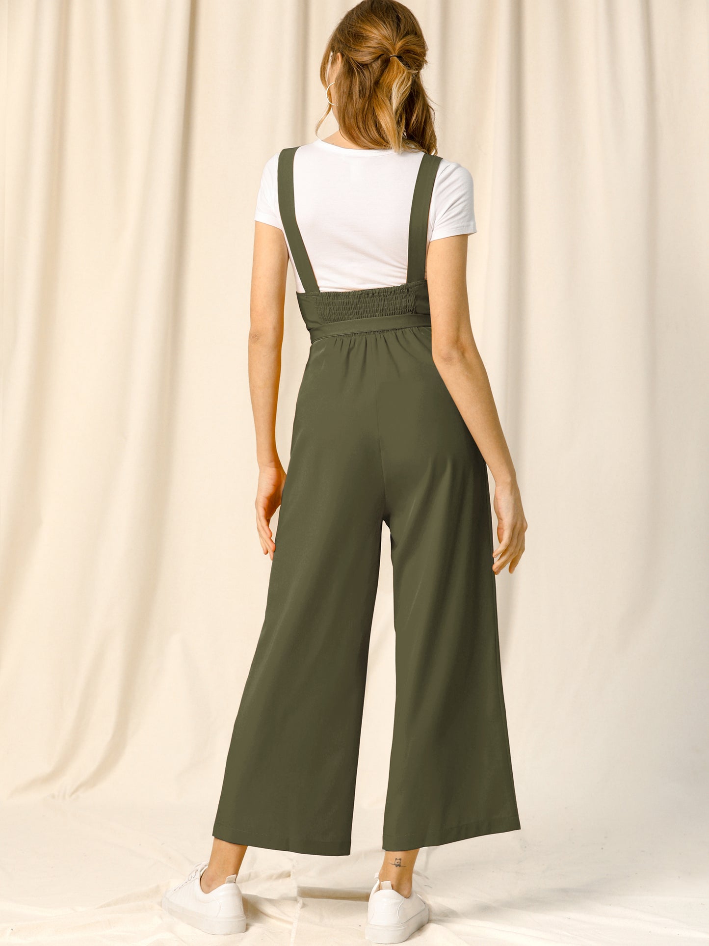Women's Wide Leg Overalls Loose Fit Belted High Waist Suspenders Jumpsuits