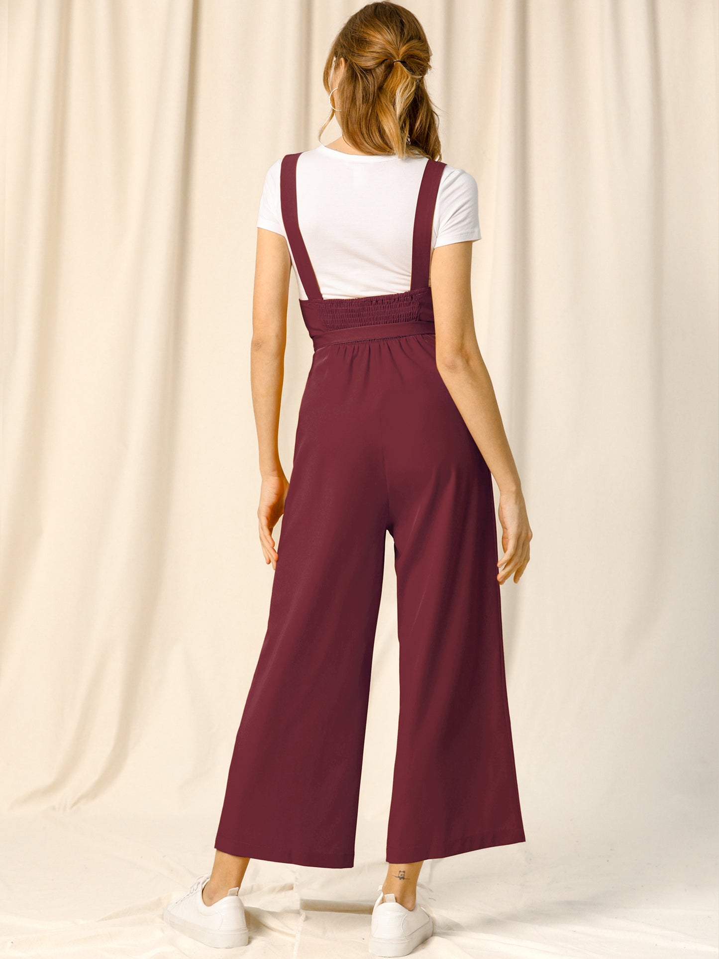 Women's Wide Leg Overalls Loose Fit Belted High Waist Suspenders Jumpsuits