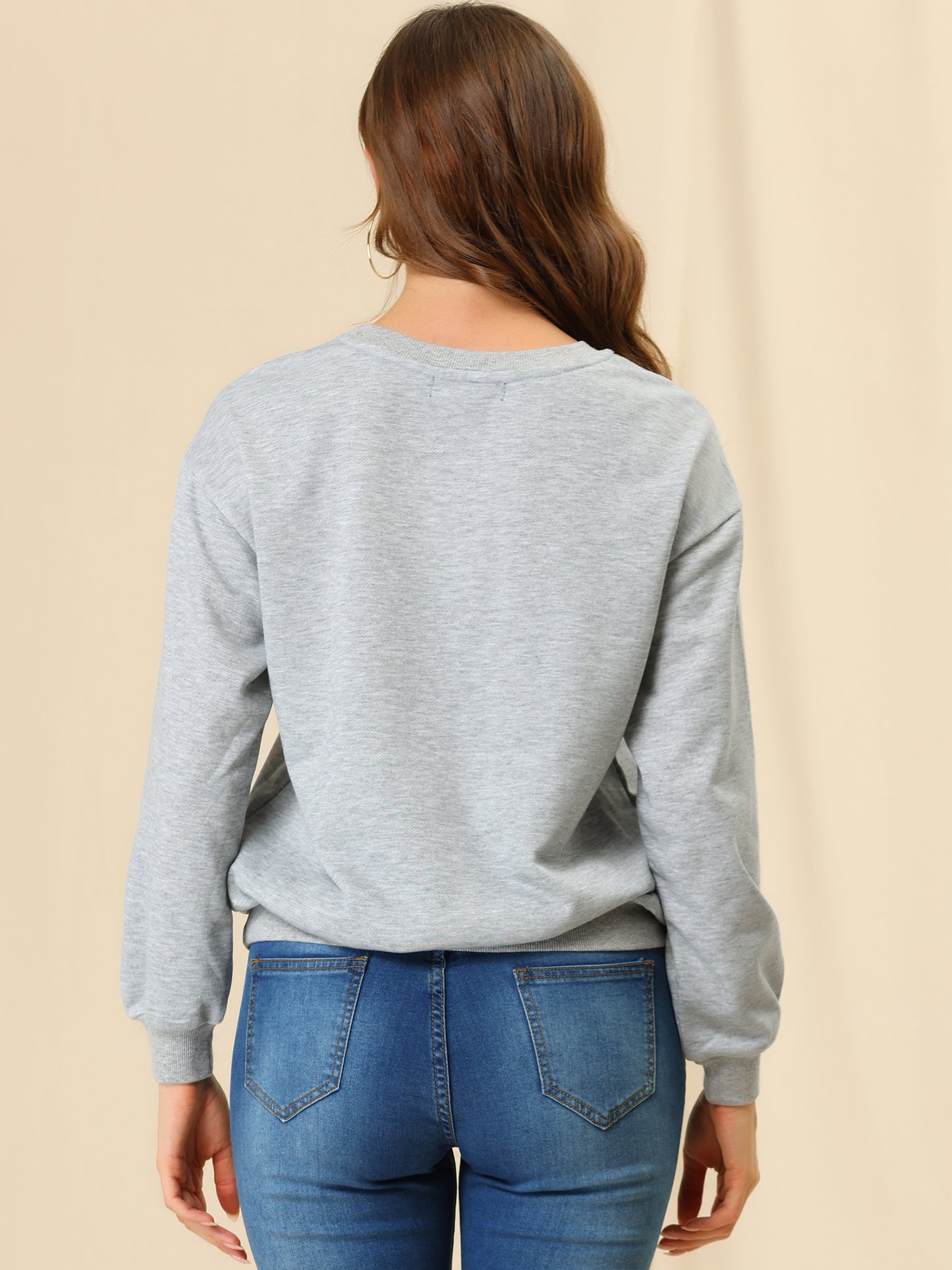 Women's Sequin Shiny Star Crew Neck Long Sleeve Sweatshirt Top