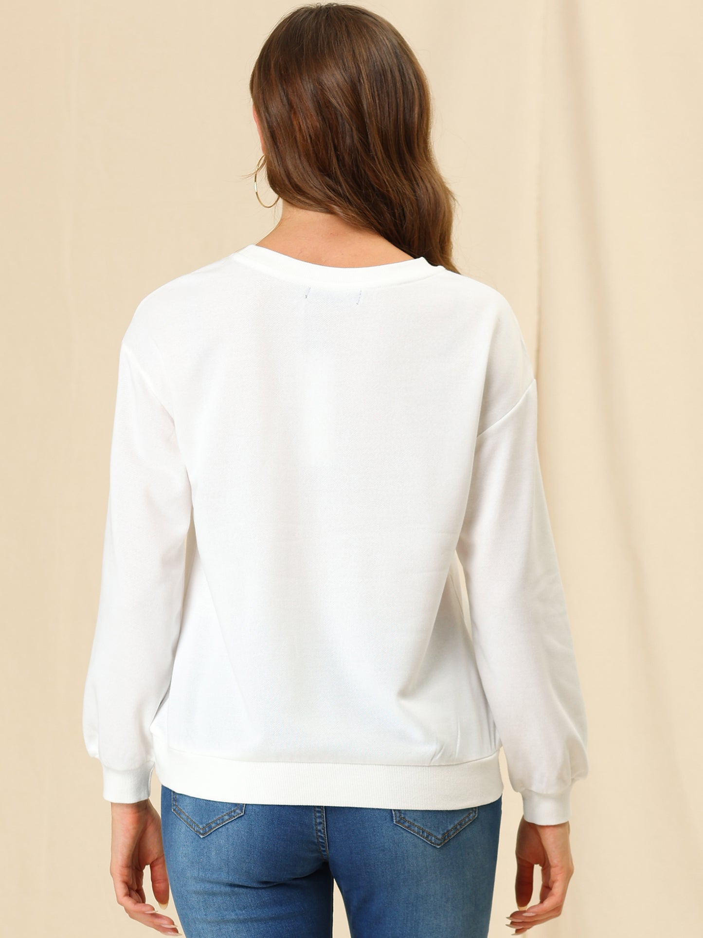 Women's Sequin Shiny Star Crew Neck Long Sleeve Sweatshirt Top