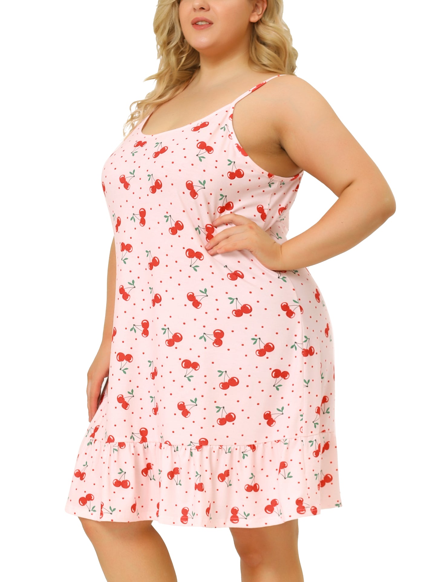 Women Plus Size Nightgown Chemise Sleepwear Printed Strap Nightwear Lingerie