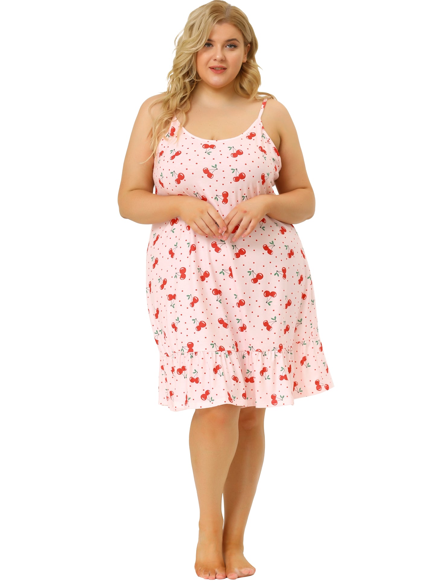 Women Plus Size Nightgown Chemise Sleepwear Printed Strap Nightwear Lingerie