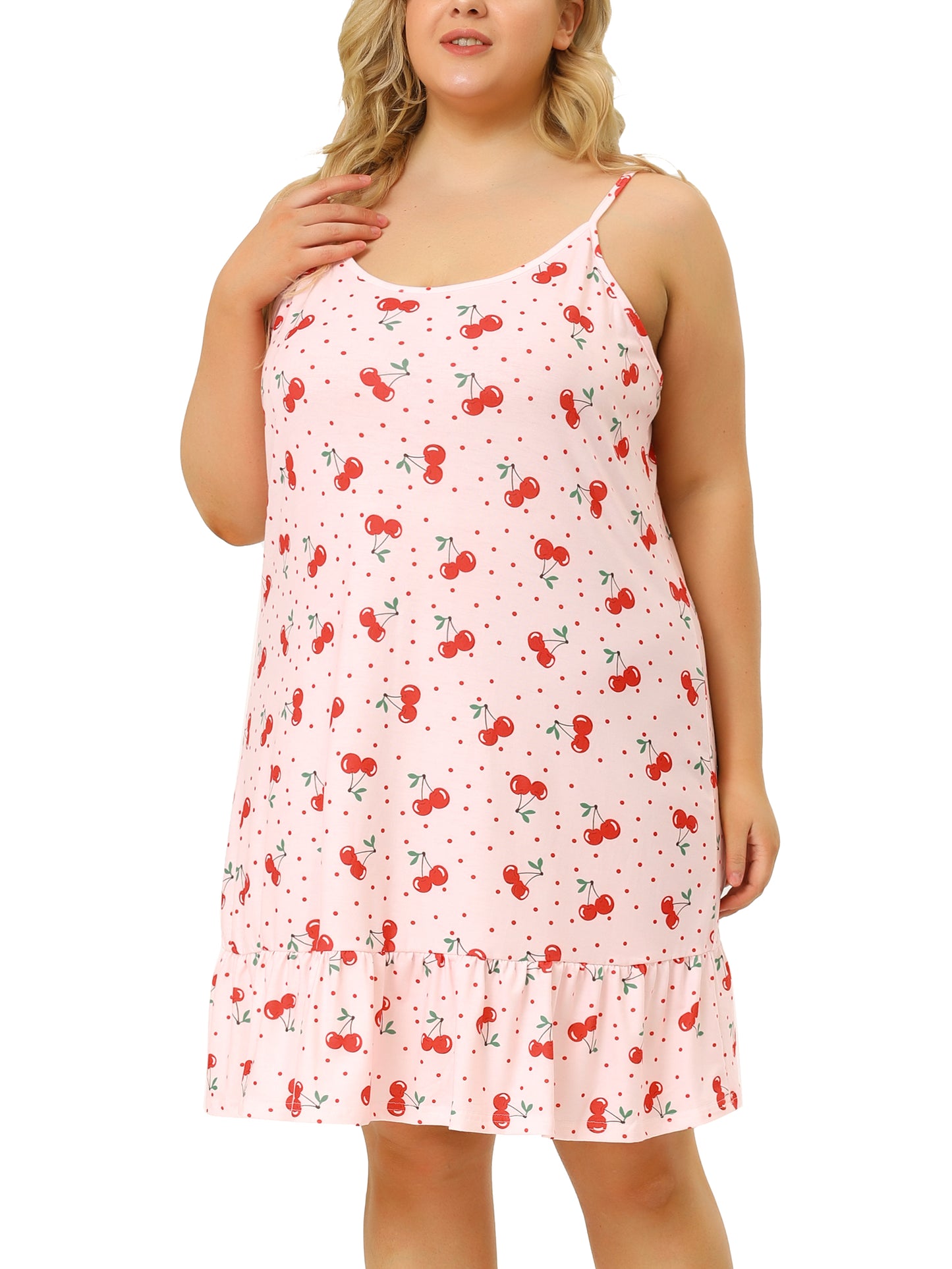 Women Plus Size Nightgown Chemise Sleepwear Printed Strap Nightwear Lingerie