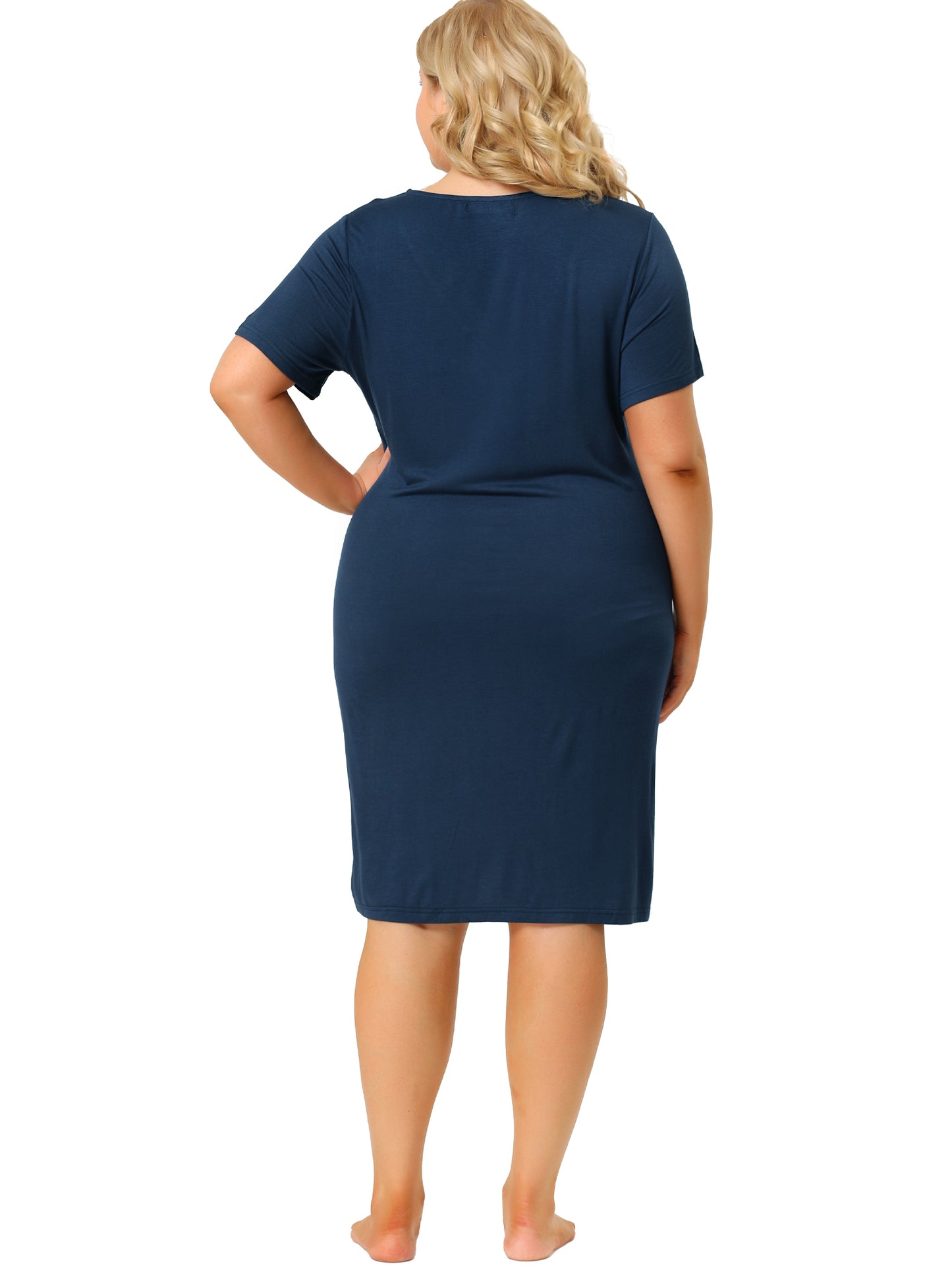 Women Plus Size Nightgowns Lace V Neck Short Sleeve Loungewear Sleepwear Dress