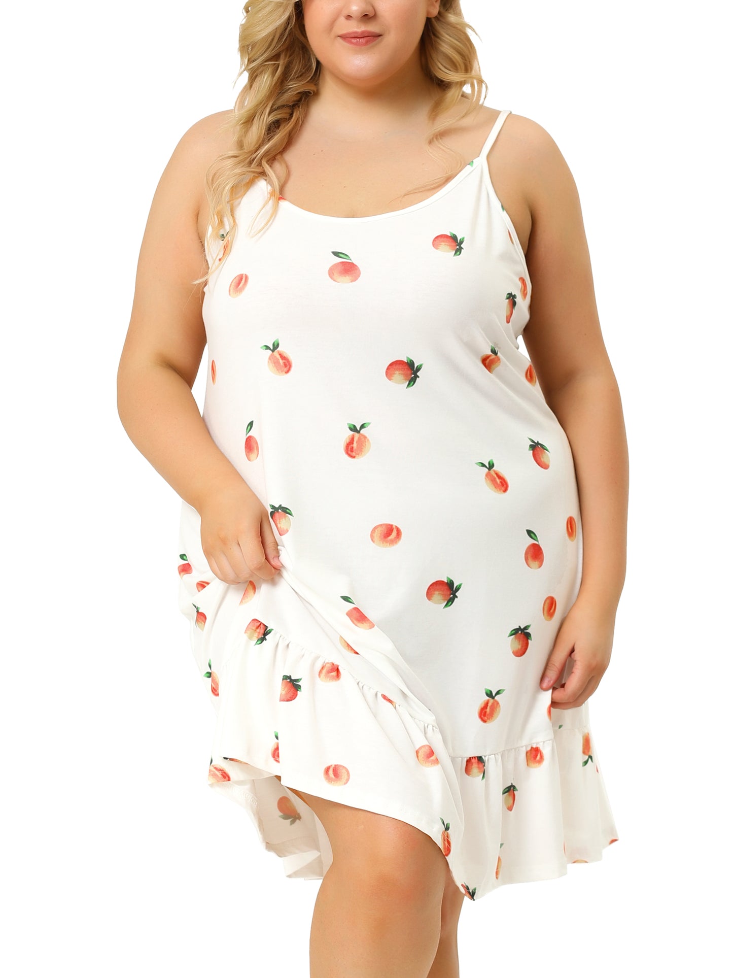 Camisón de talla grande para mujer, ropa de dormir con tirantes estampados, lencería