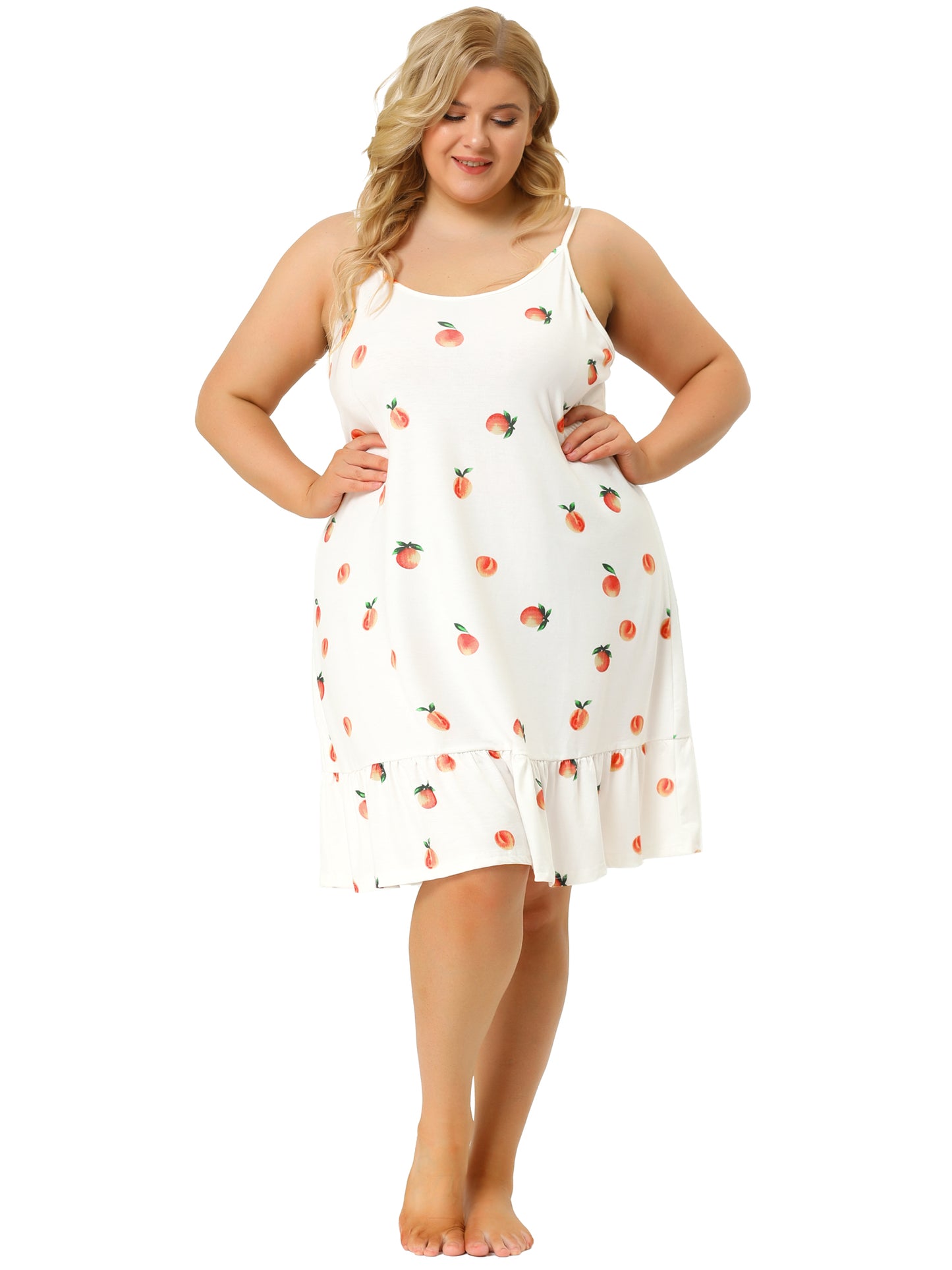 Camisón de talla grande para mujer, ropa de dormir con tirantes estampados, lencería