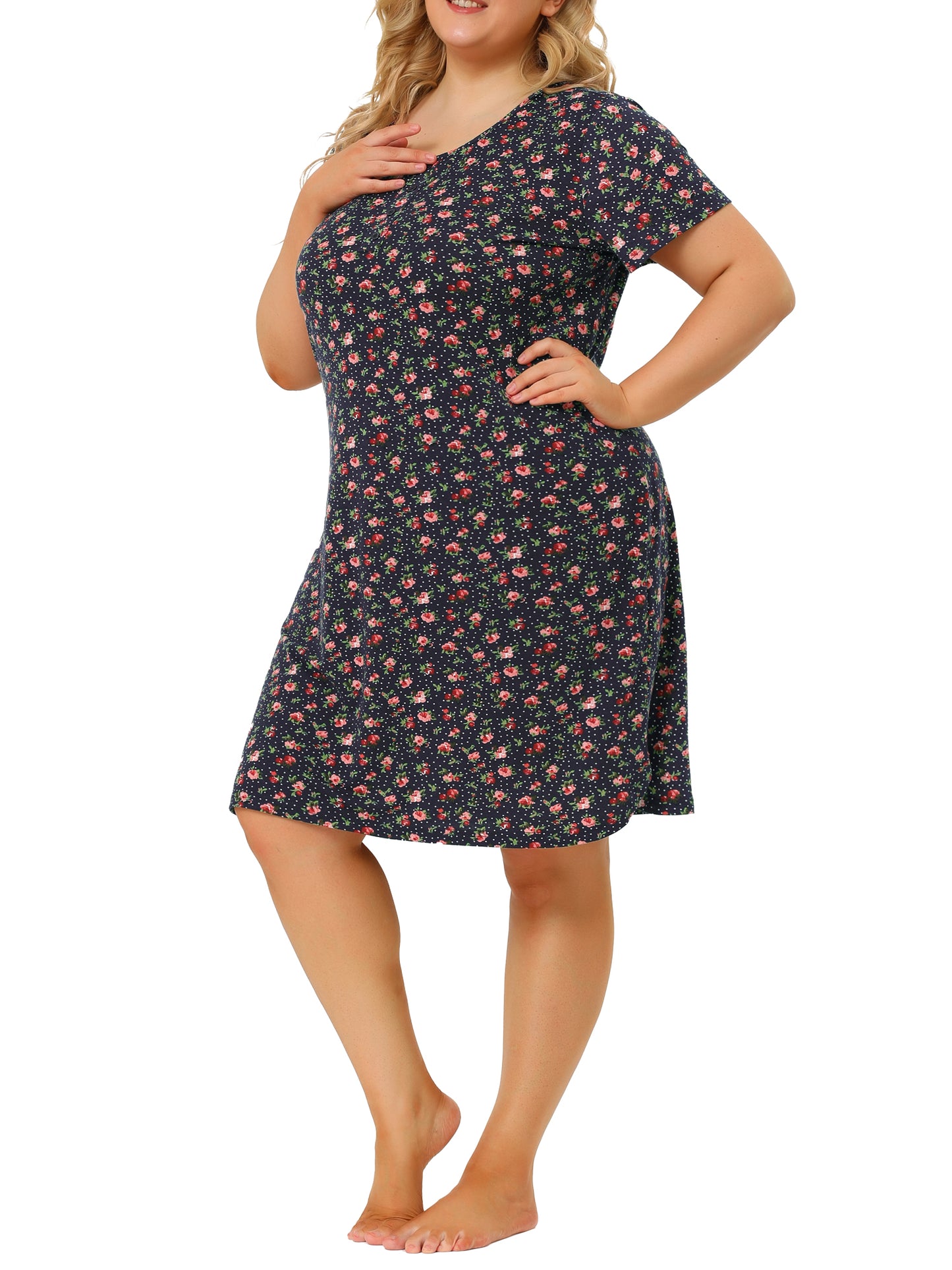 Women Plus Size Nightgowns Loungewear Sleepwear Short Sleeve Lightweight Pajama Dress