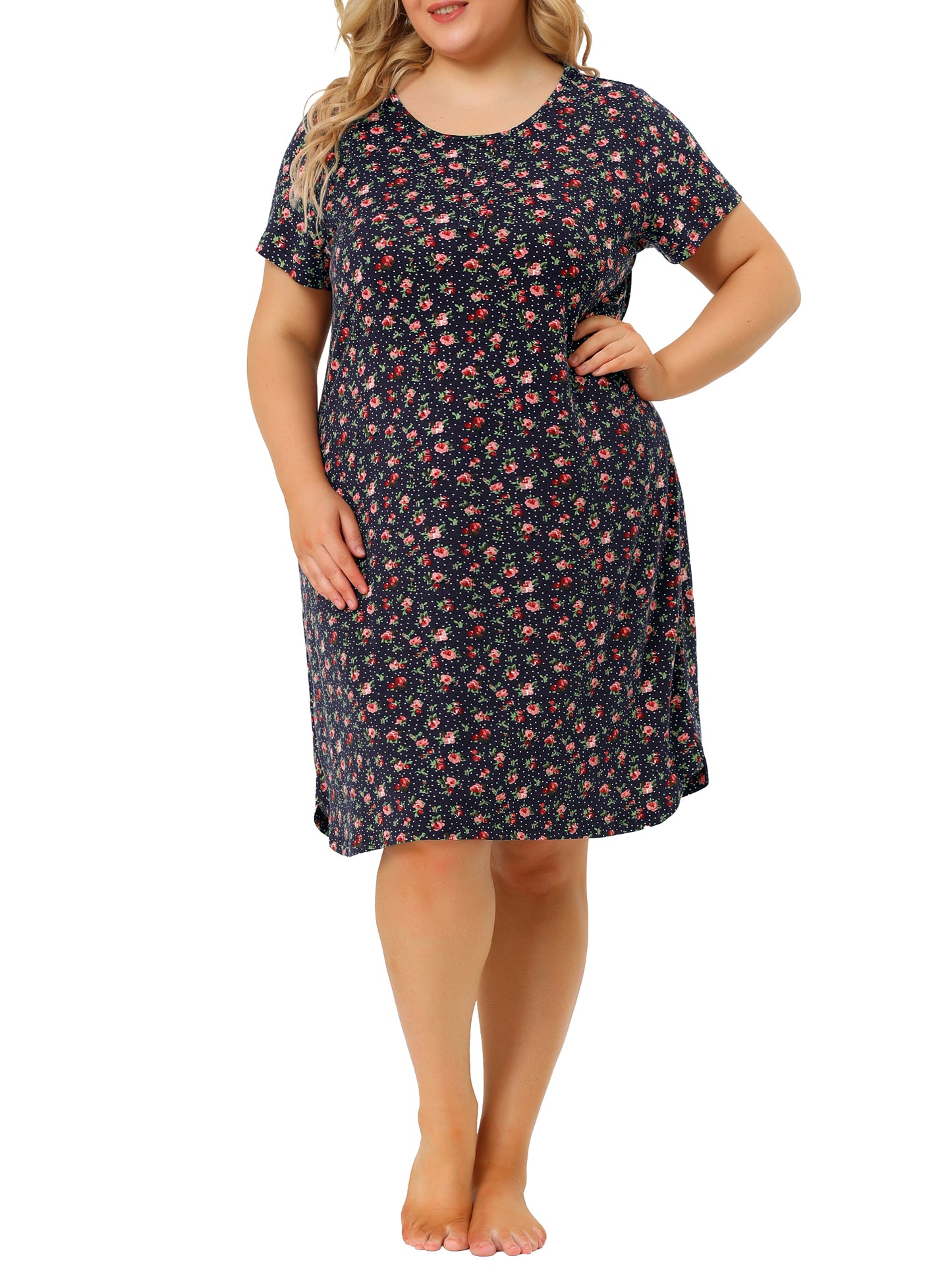 Women Plus Size Nightgowns Loungewear Sleepwear Short Sleeve Lightweight Pajama Dress