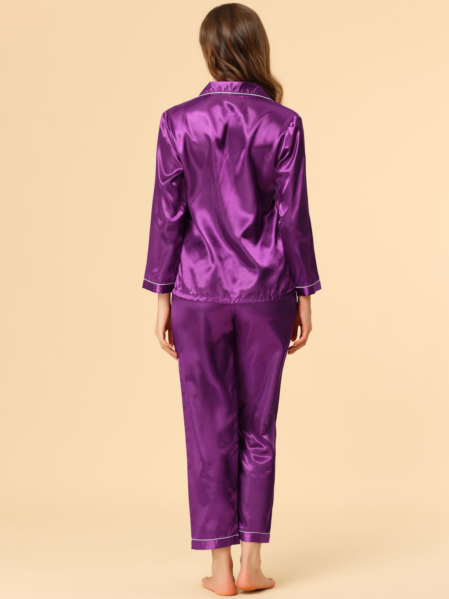 Women's Pajama Sets Sleepwear Button Down Satin Night Suit Lounge Sets
