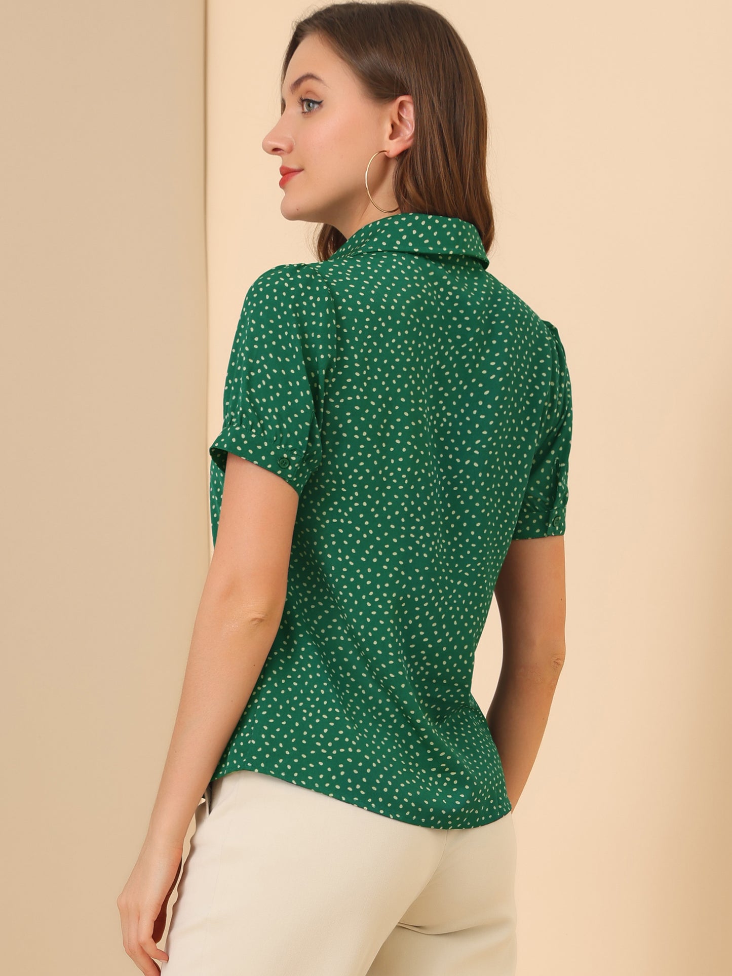 Women's Retro Printed Bow Tie Peter Pan Collar Chiffon Blouse Shirt (Available in Plus Size)