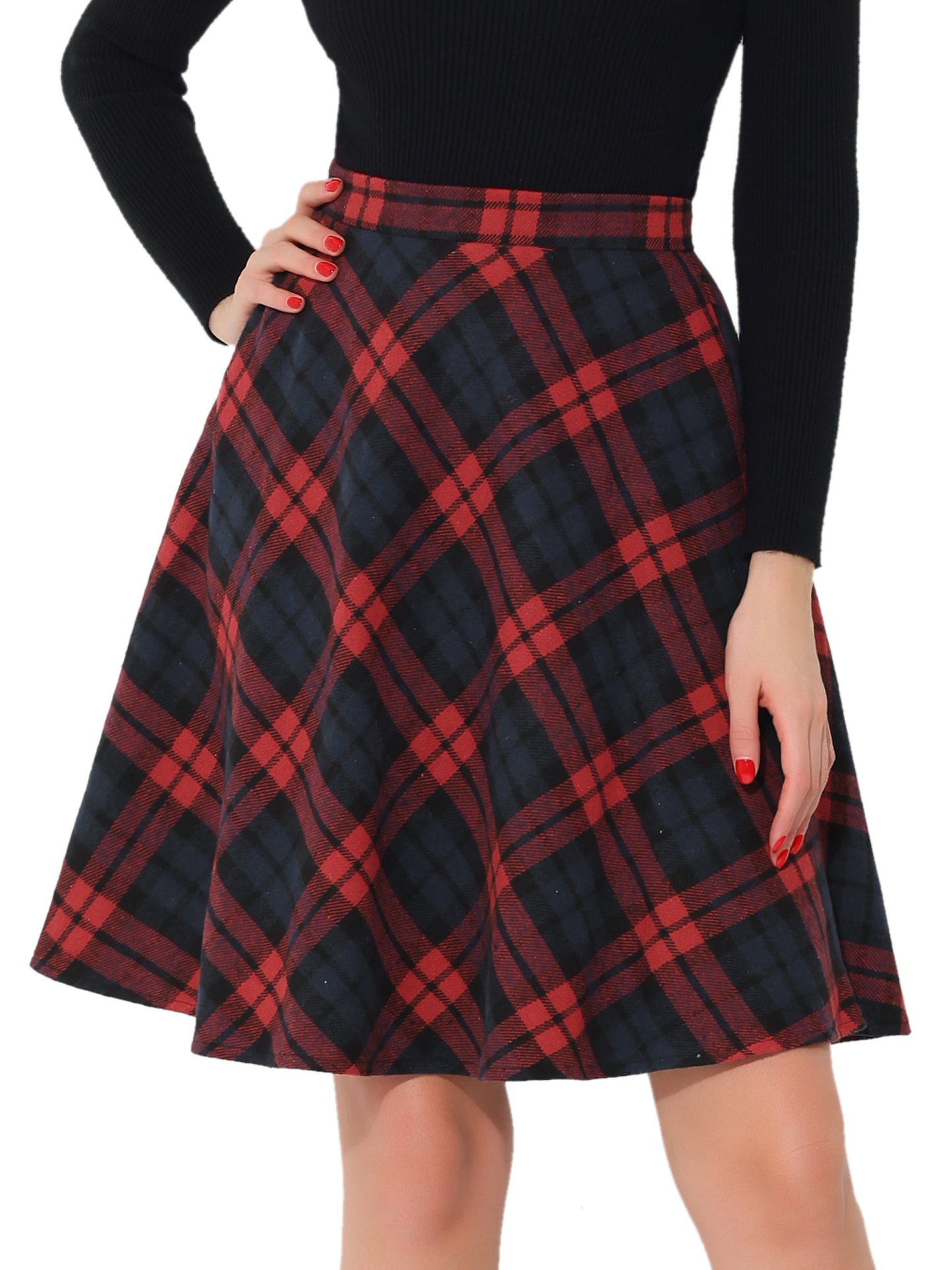 Women's Plaids Tartan Elastic Waist Knee Length A-Line Skirt