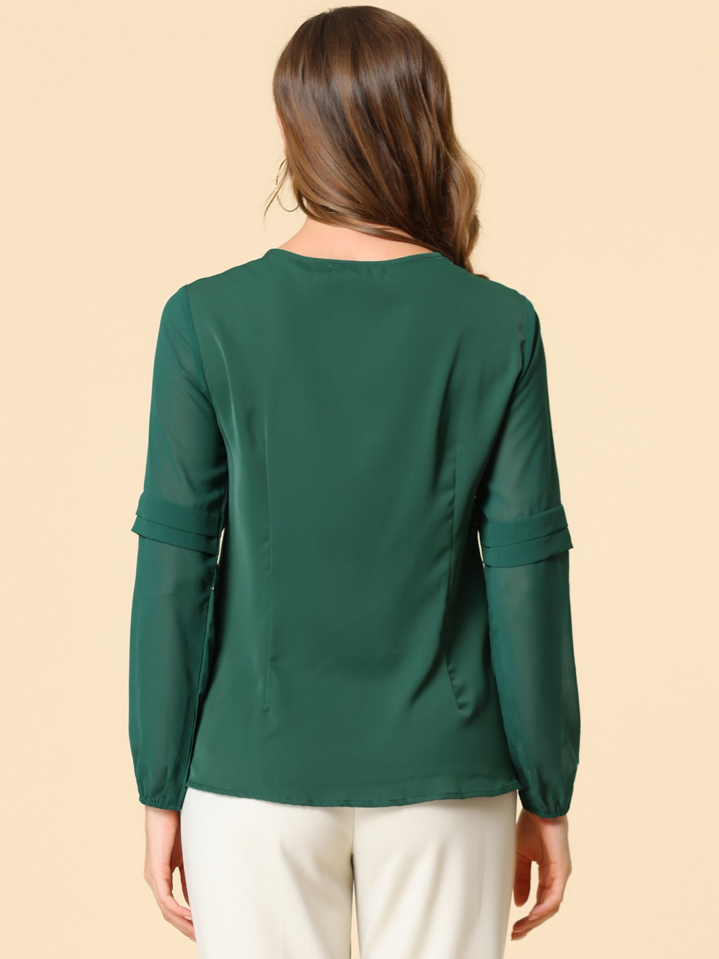Women's Keyhole Neck Long Sleeve Business Casual Blouse Shirt (Available in Plus Size)