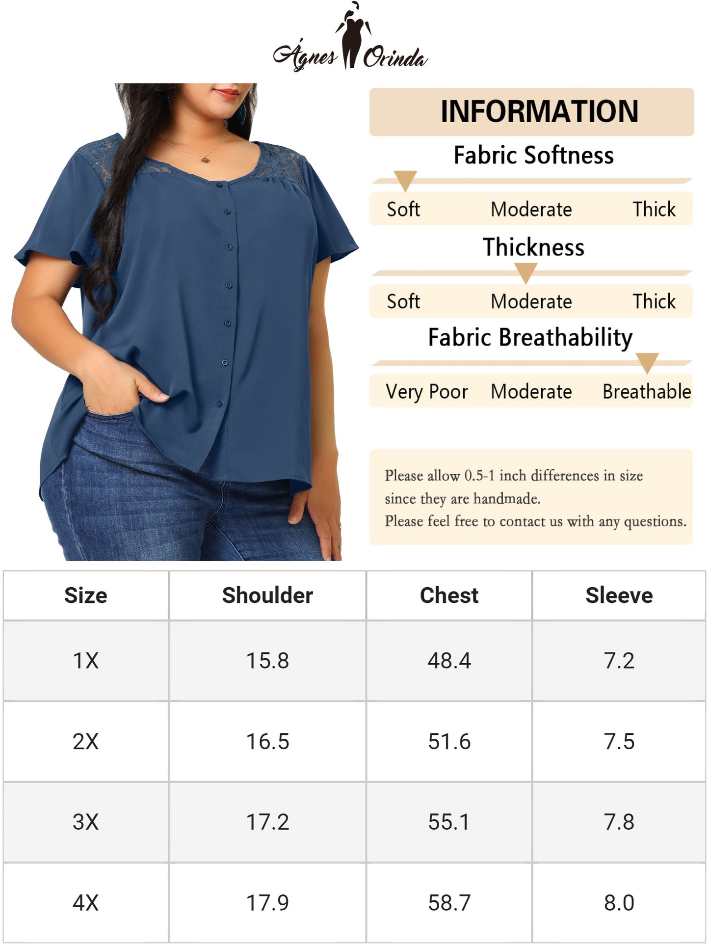 Women Plus Size Chiffon Summer Lace V Neck Flare Sleeve Blouse Top