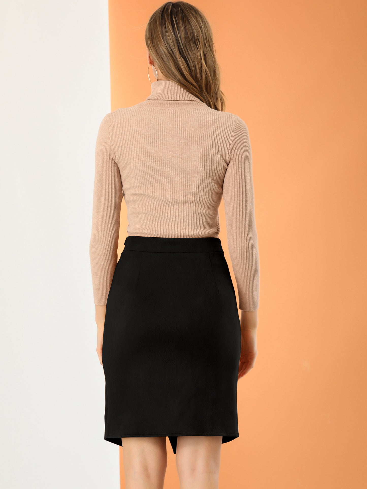 Falda de gamuza sintética para mujer, con abertura frontal, cruzada, hasta la rodilla, estilo lápiz