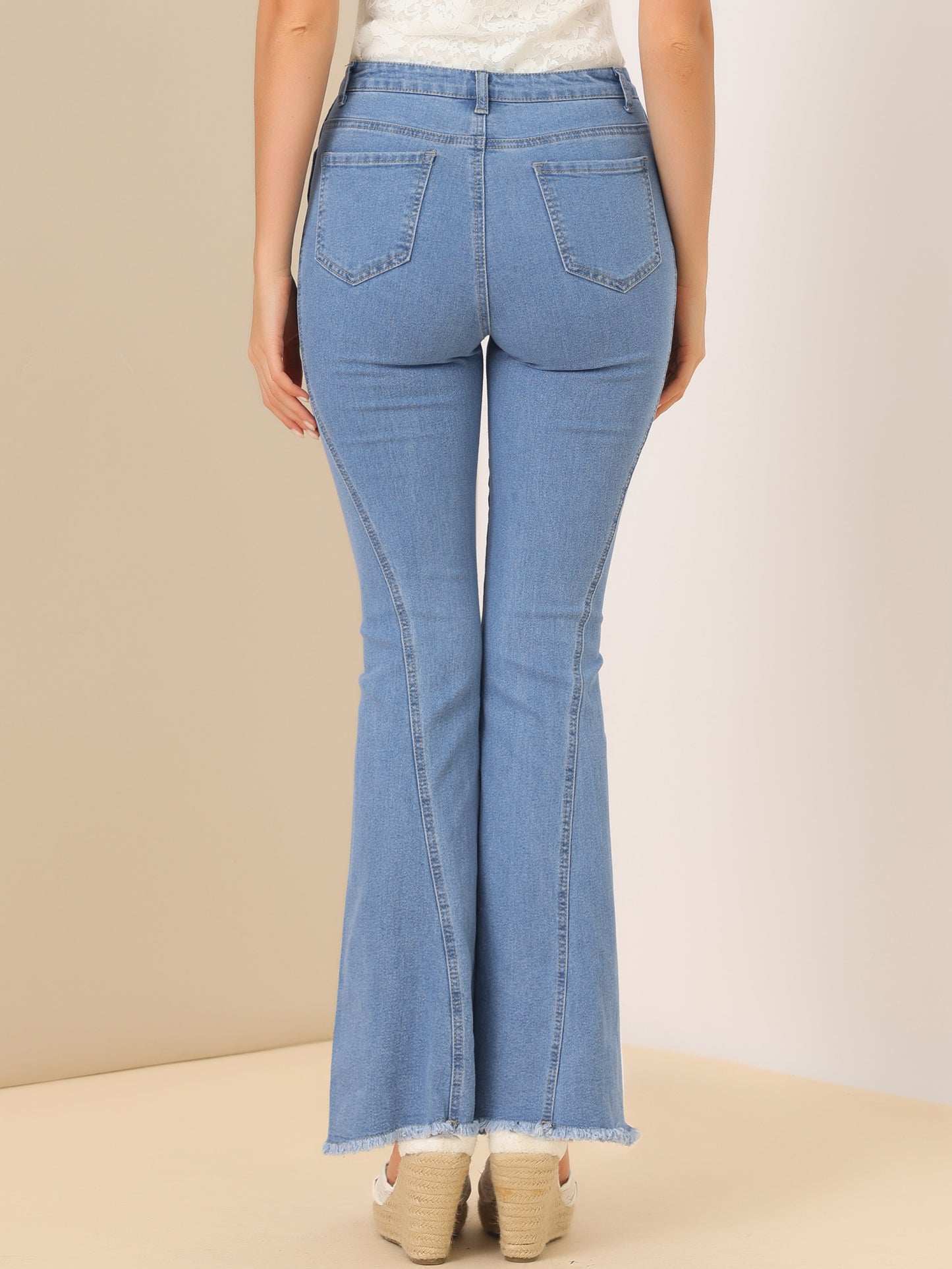 Women's 70s Vintage Flare Jeans High Waist Stretch Denim Bell Bottoms Jeans
