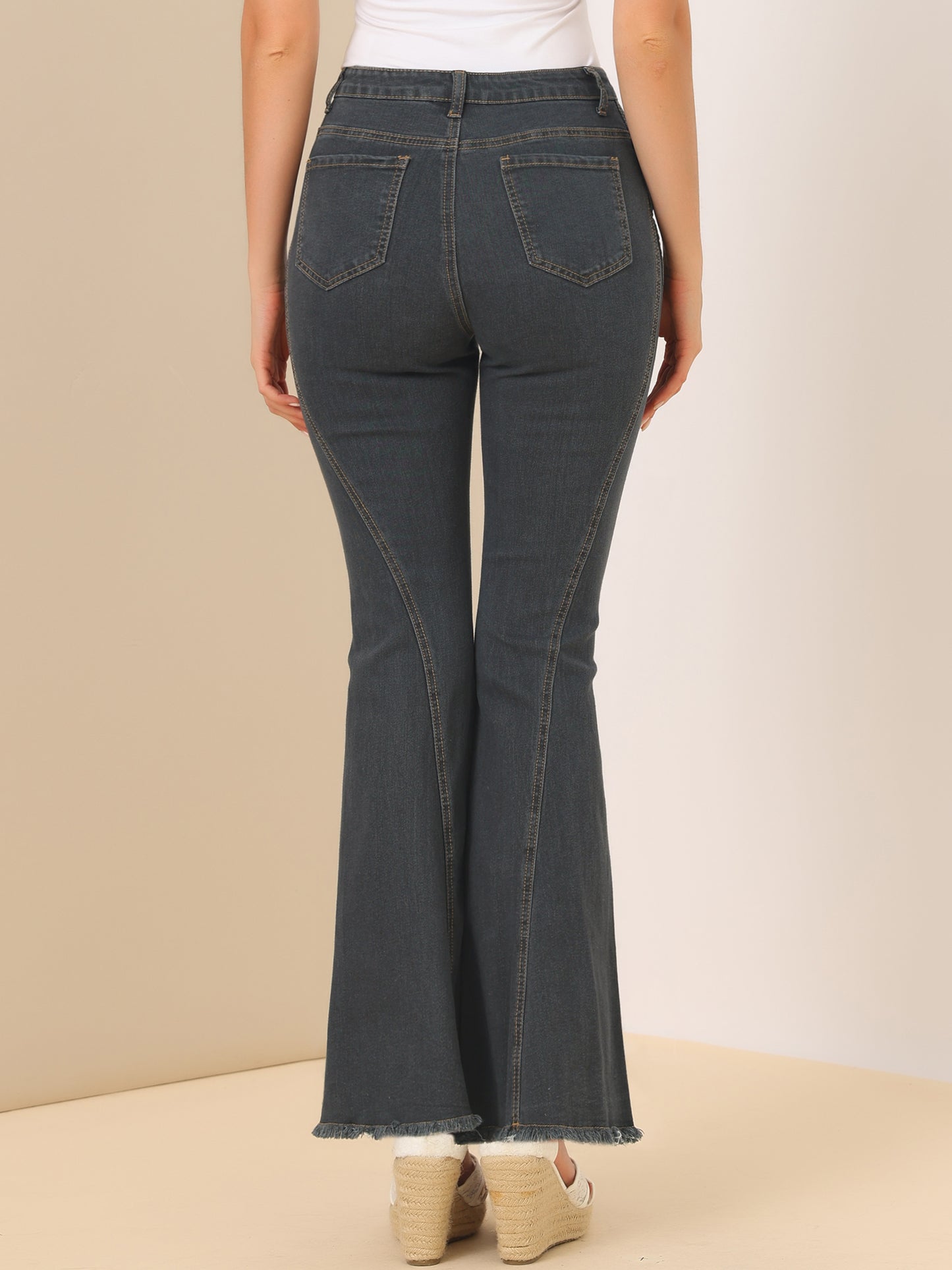Women's 70s Vintage Flare Jeans High Waist Stretch Denim Bell Bottoms Jeans
