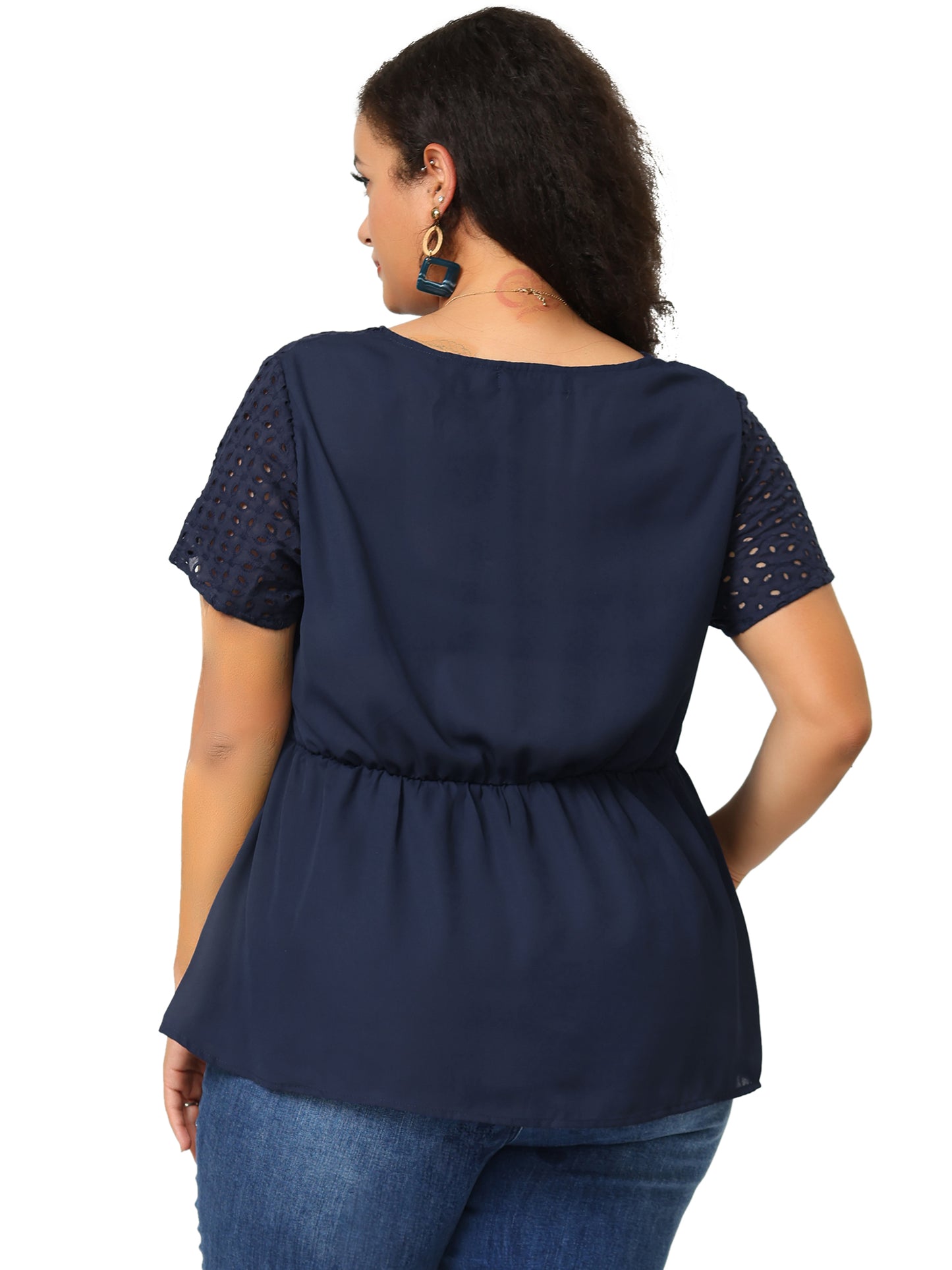Women Plus Size Peplum BlouseSummer Short Sleeves V Neck Babydoll Top