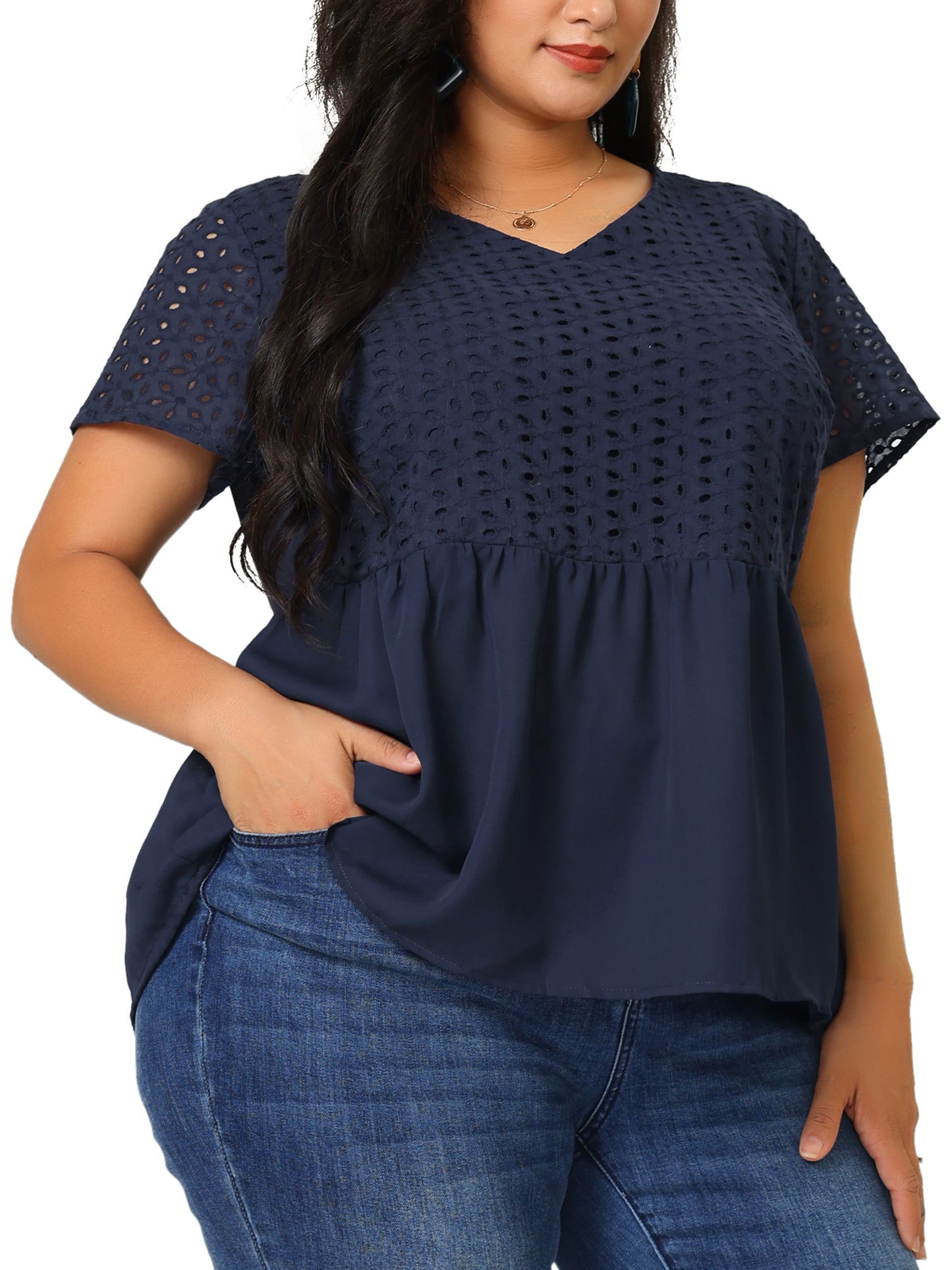 Women Plus Size Peplum BlouseSummer Short Sleeves V Neck Babydoll Top