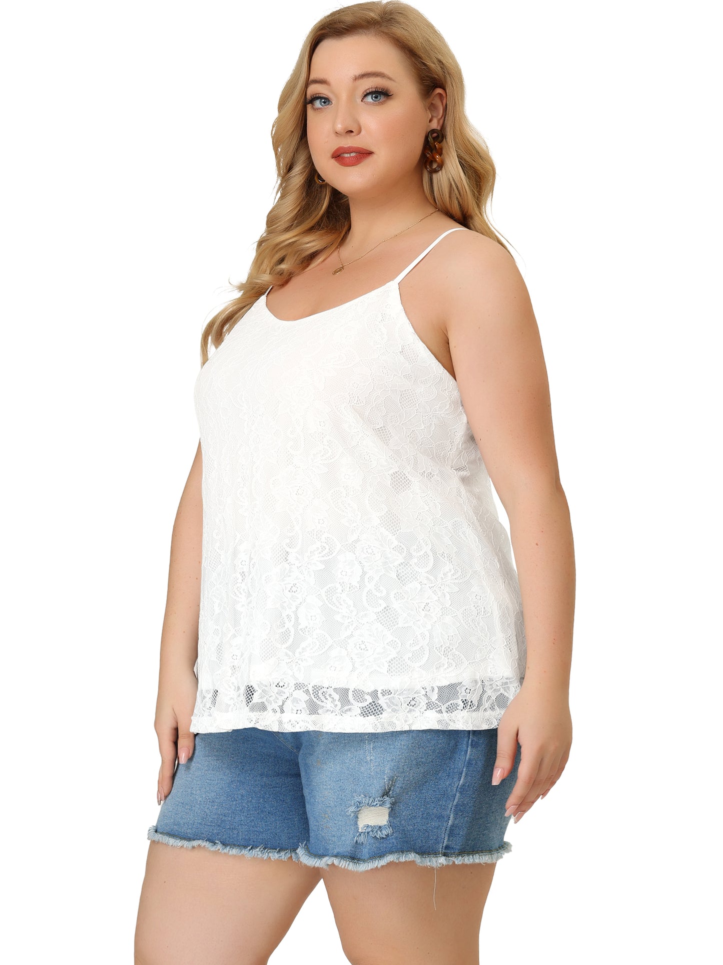 Women Plus Size Camisole Adjustable Strap Elegant Lace Cami Tank Top