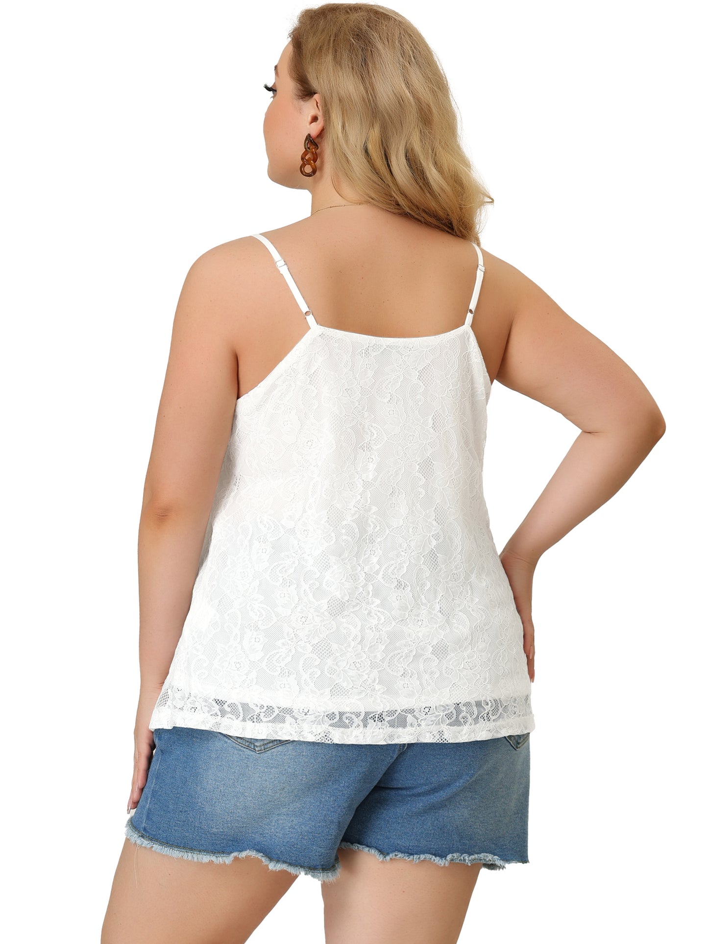 Women Plus Size Camisole Adjustable Strap Elegant Lace Cami Tank Top