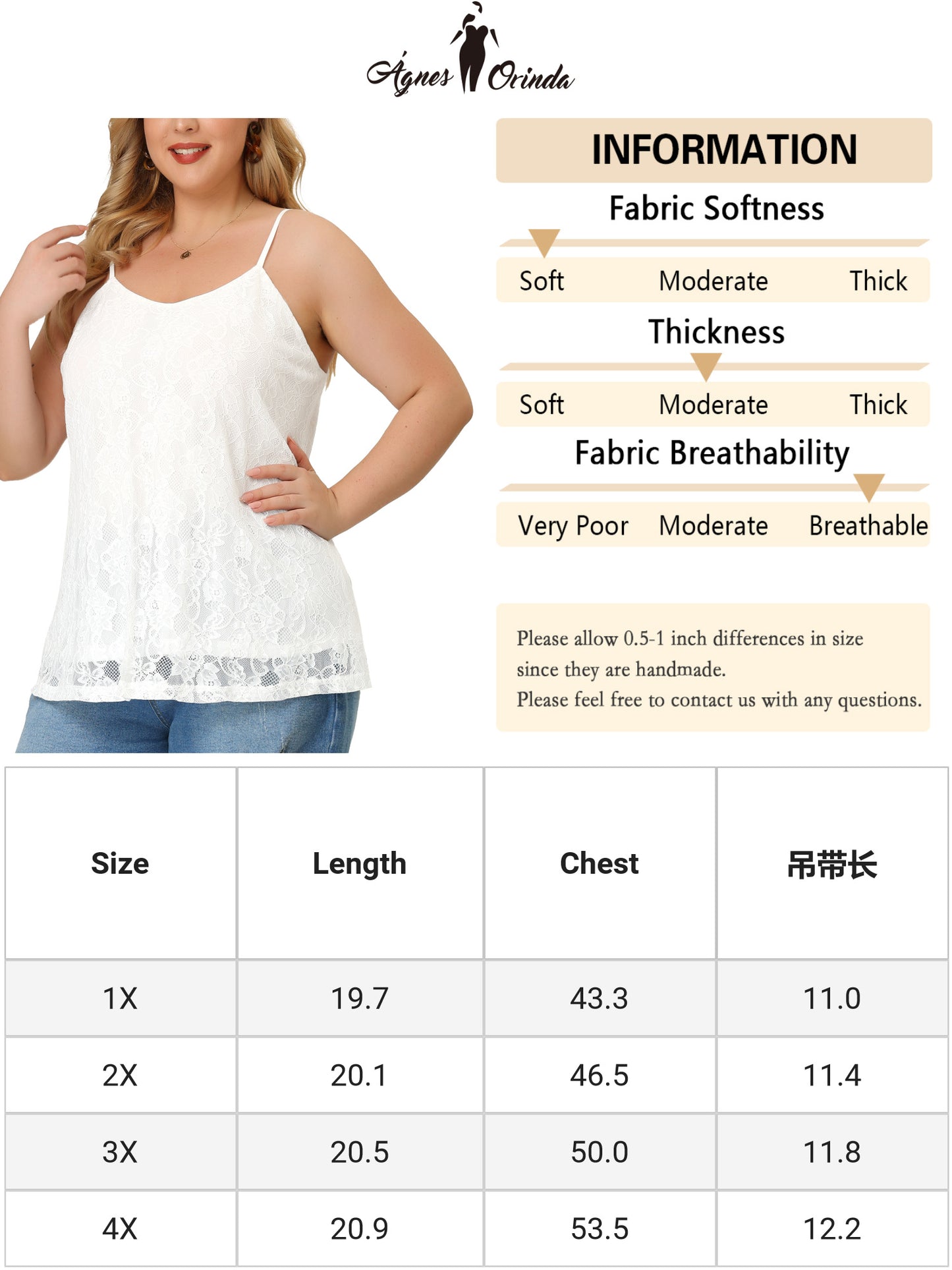 Women Plus Size Camisole Adjustable Strap Elegant Lace Cami Tank Top