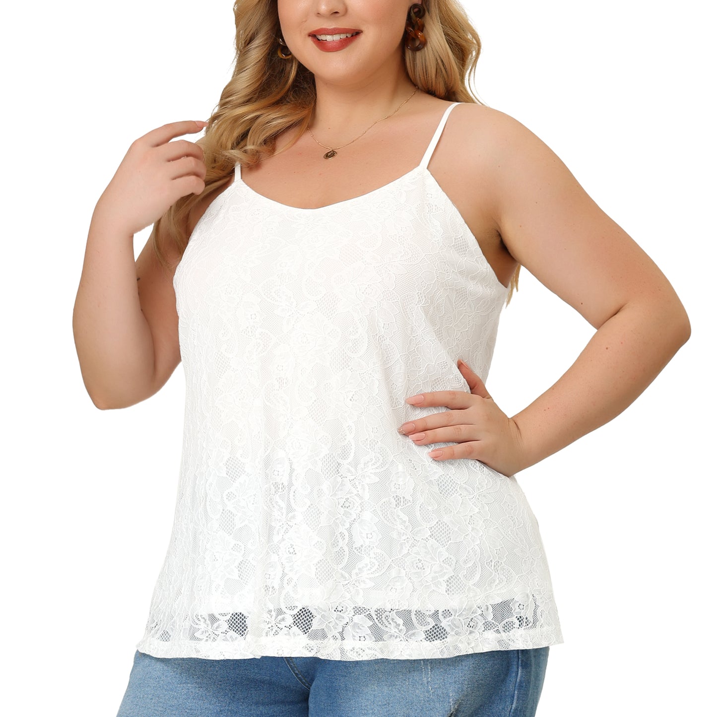 Women Plus Size Camisole Adjustable Strap Elegant Lace Cami Tank Top