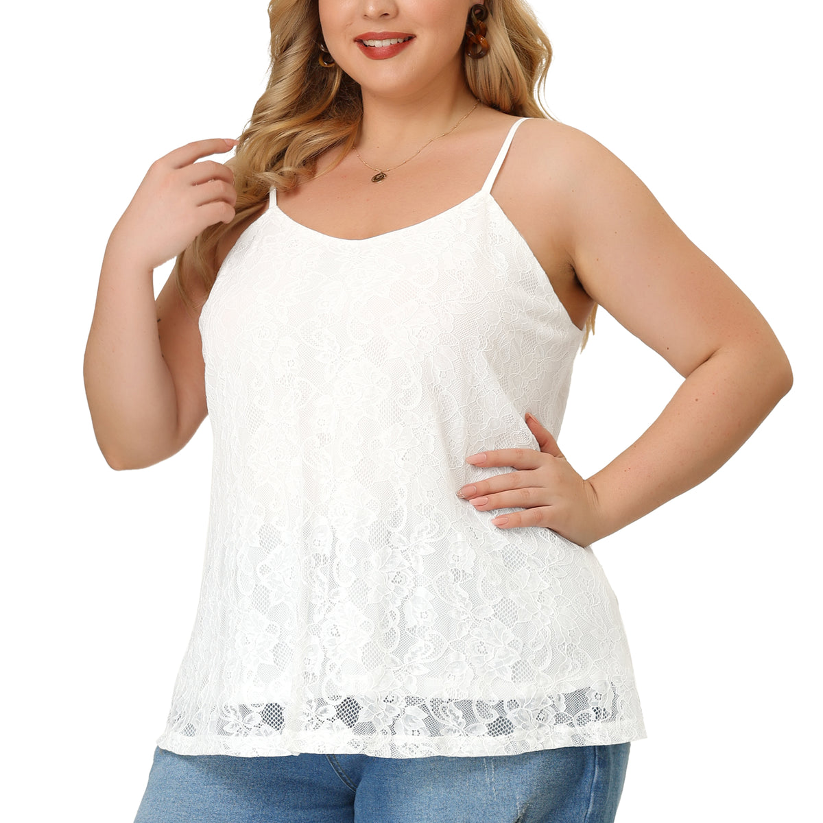 Women Plus Size Camisole Adjustable Strap Elegant Lace Cami Tank Top