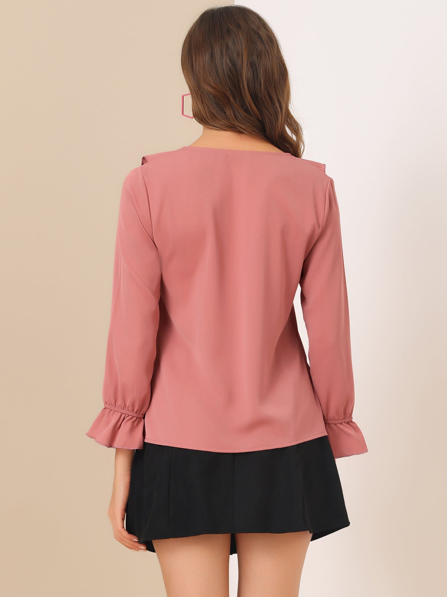 Women's Ruffle Blouse Elegant V Neck Long Sleeve Casual Dressy Top (Available in Plus Size)
