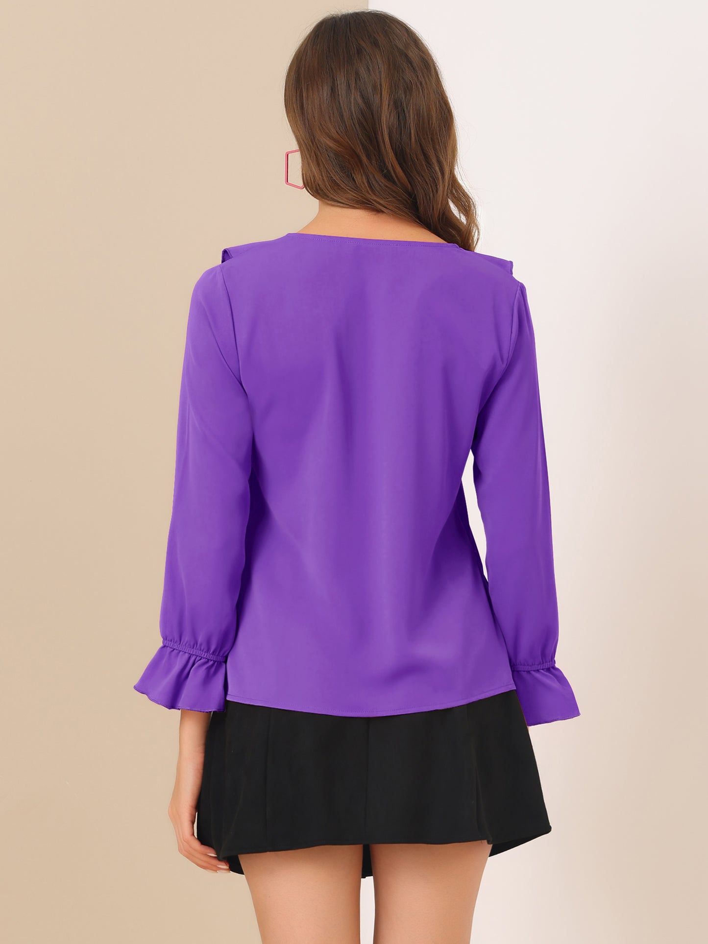 Women's Ruffle Blouse Elegant V Neck Long Sleeve Casual Dressy Top