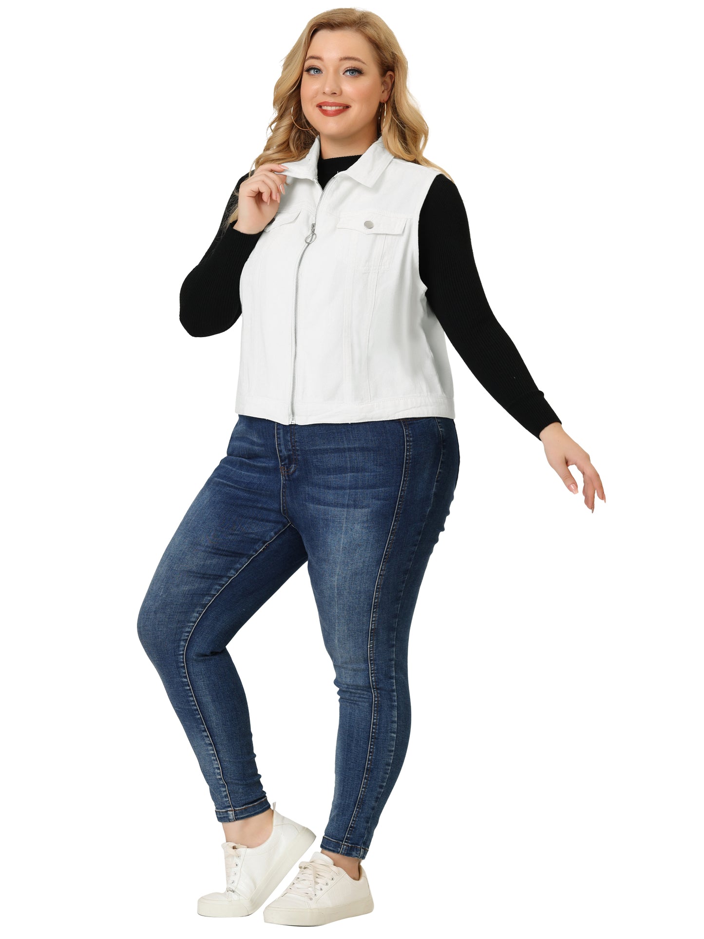 Women Plus Size Denim Vest Sleeveless Zip Up Button Down Waistcoat Jeans Jackets Vests