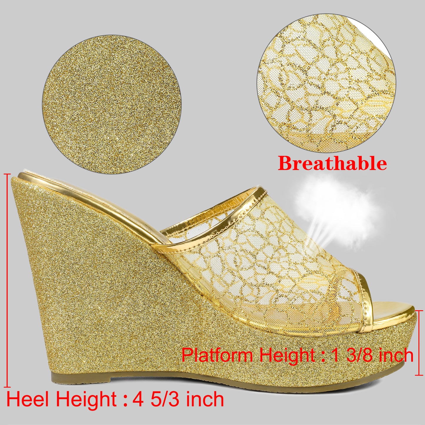 Women's Glitter Platform Wedges Slip On Wedge Sandals