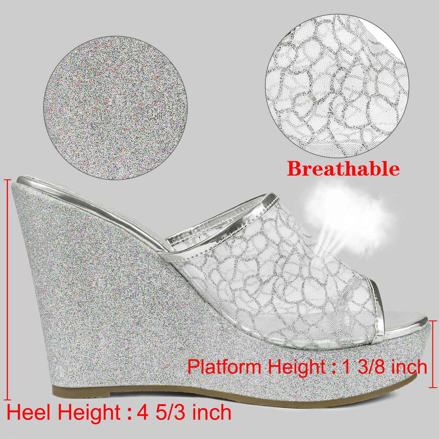 Sandalias de cuña con plataforma y brillo para mujer
